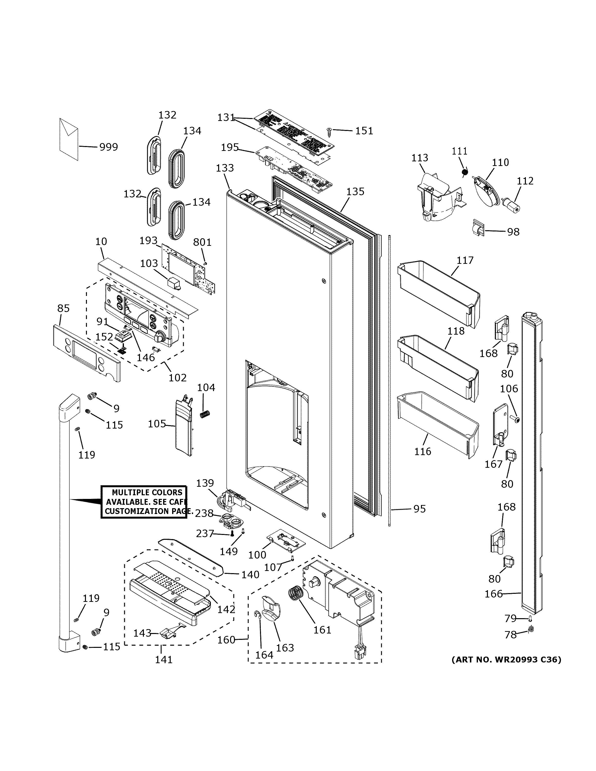 GE CYE22TP3MFD1 dispenser door diagram