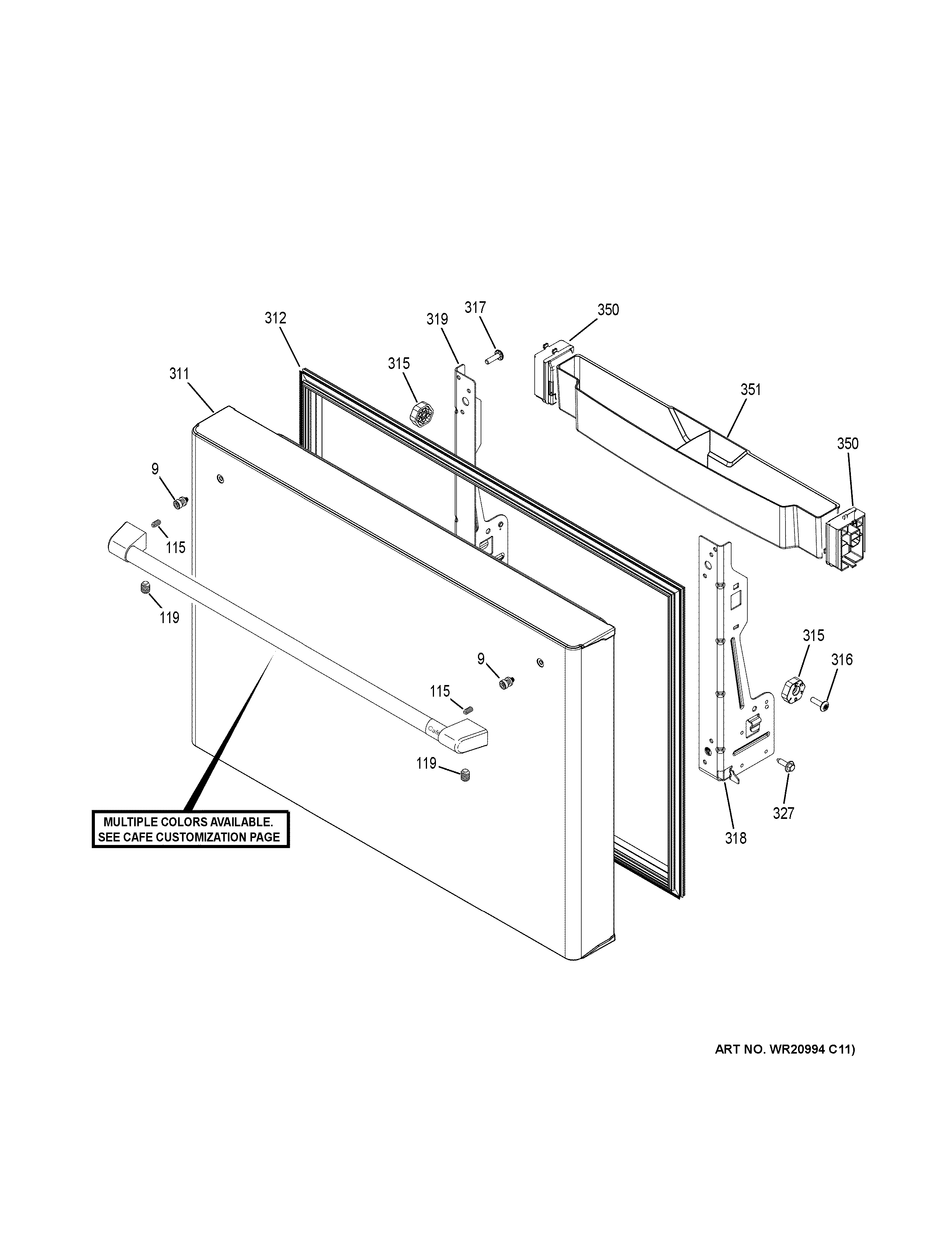 GE CYE22TP4MFW2 freezer door diagram