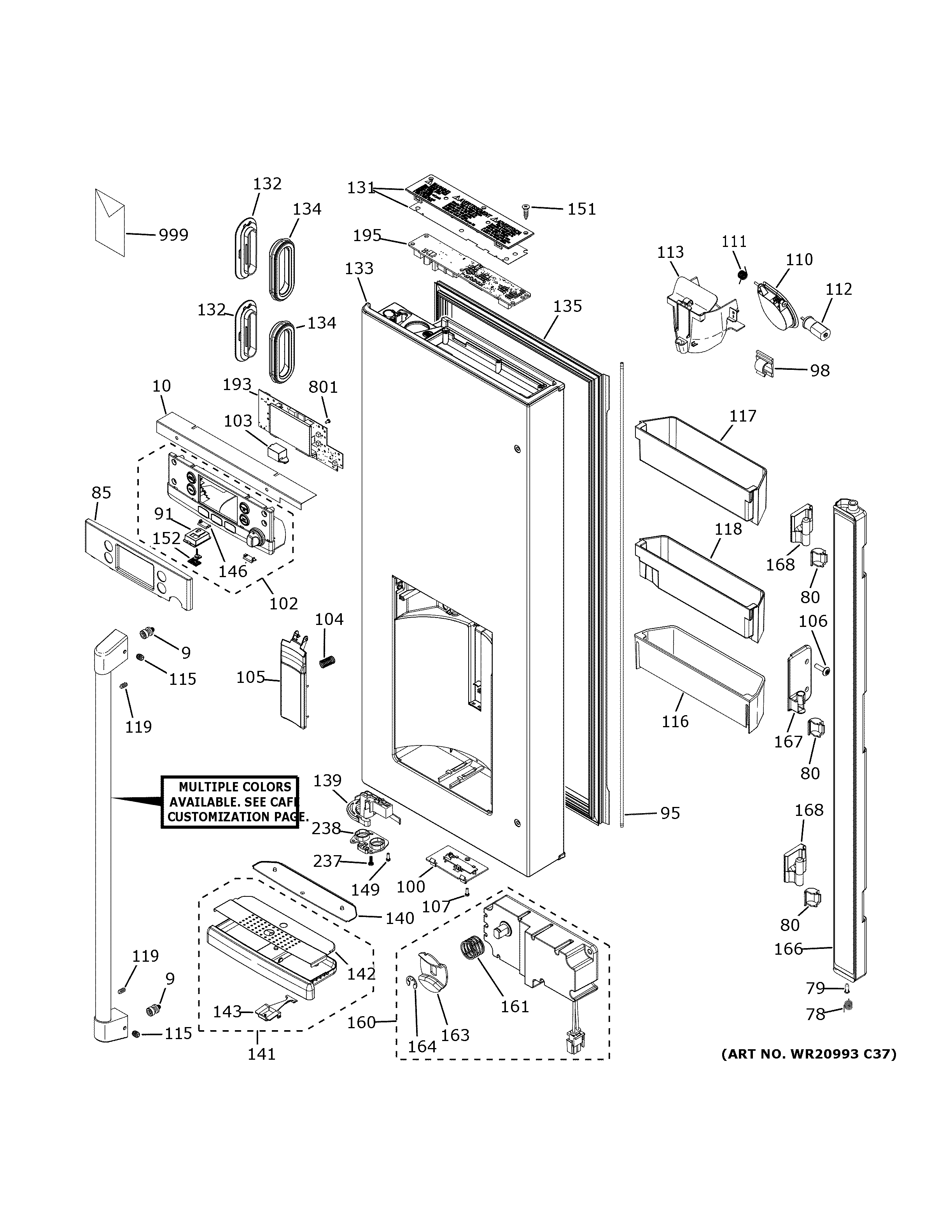 GE CFE28TP3MFD1 dispenser door diagram