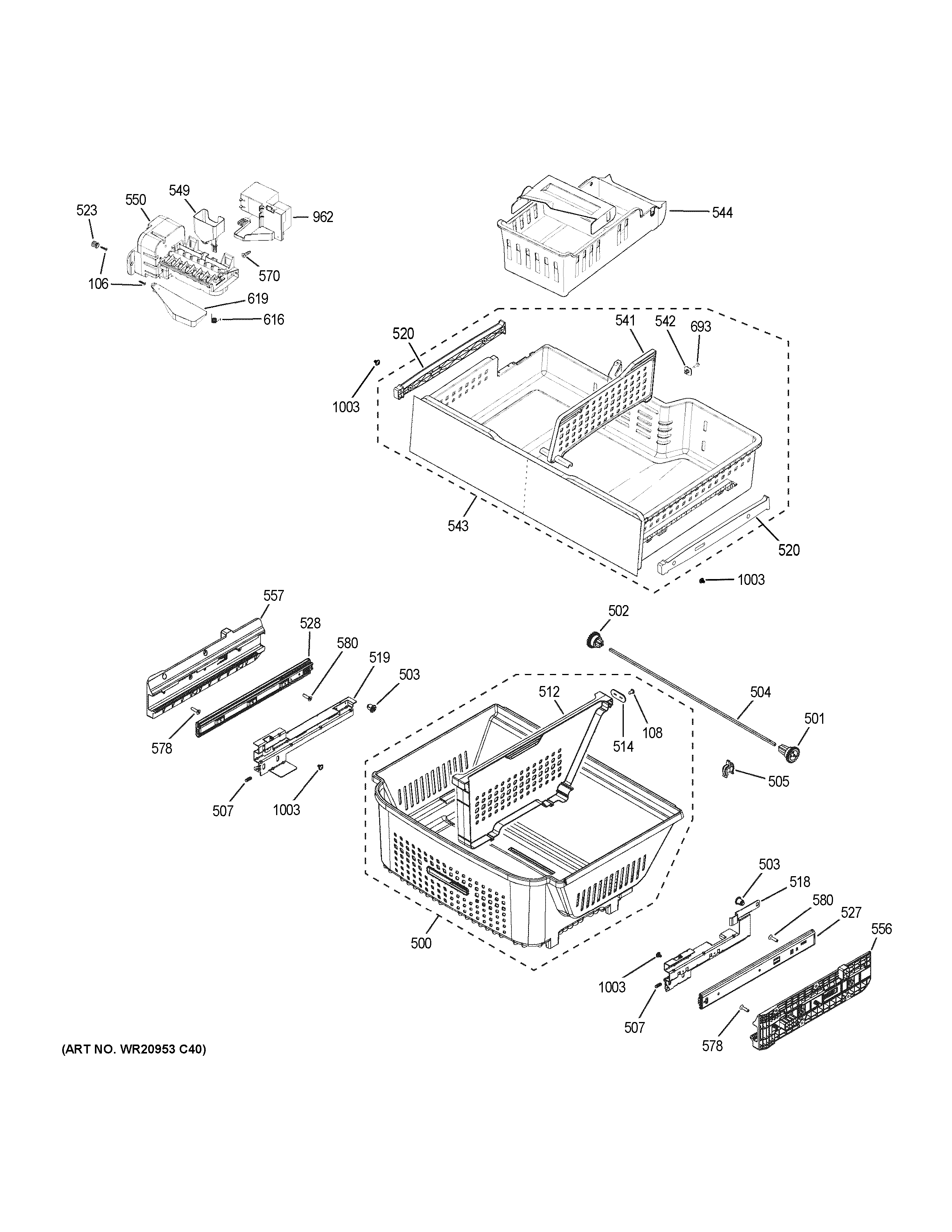 GE ZWE23PSNDSS freezer shelves diagram