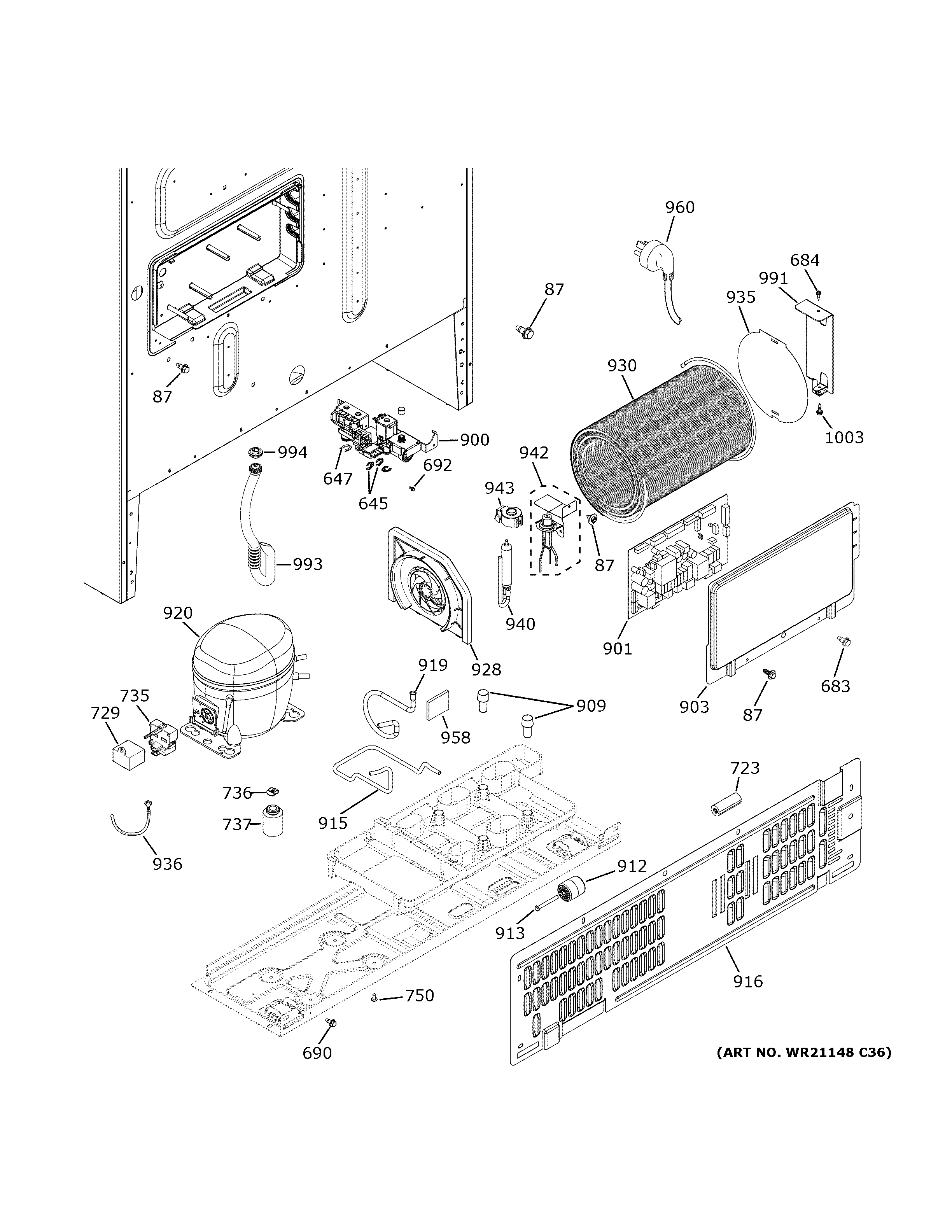 GE ZWE23PSNDSS machine compartment diagram