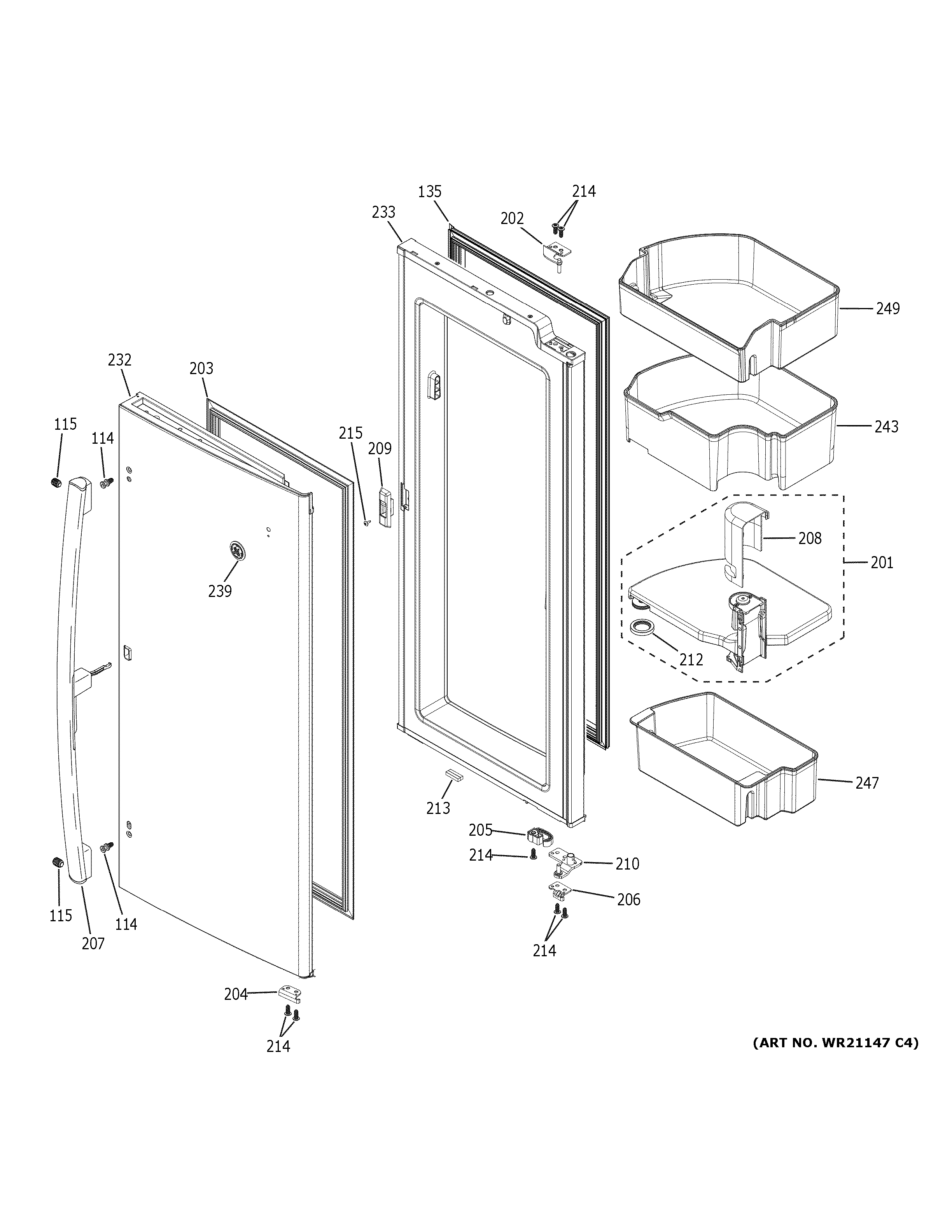 GE GFD28GELIDS fresh food door - rh diagram