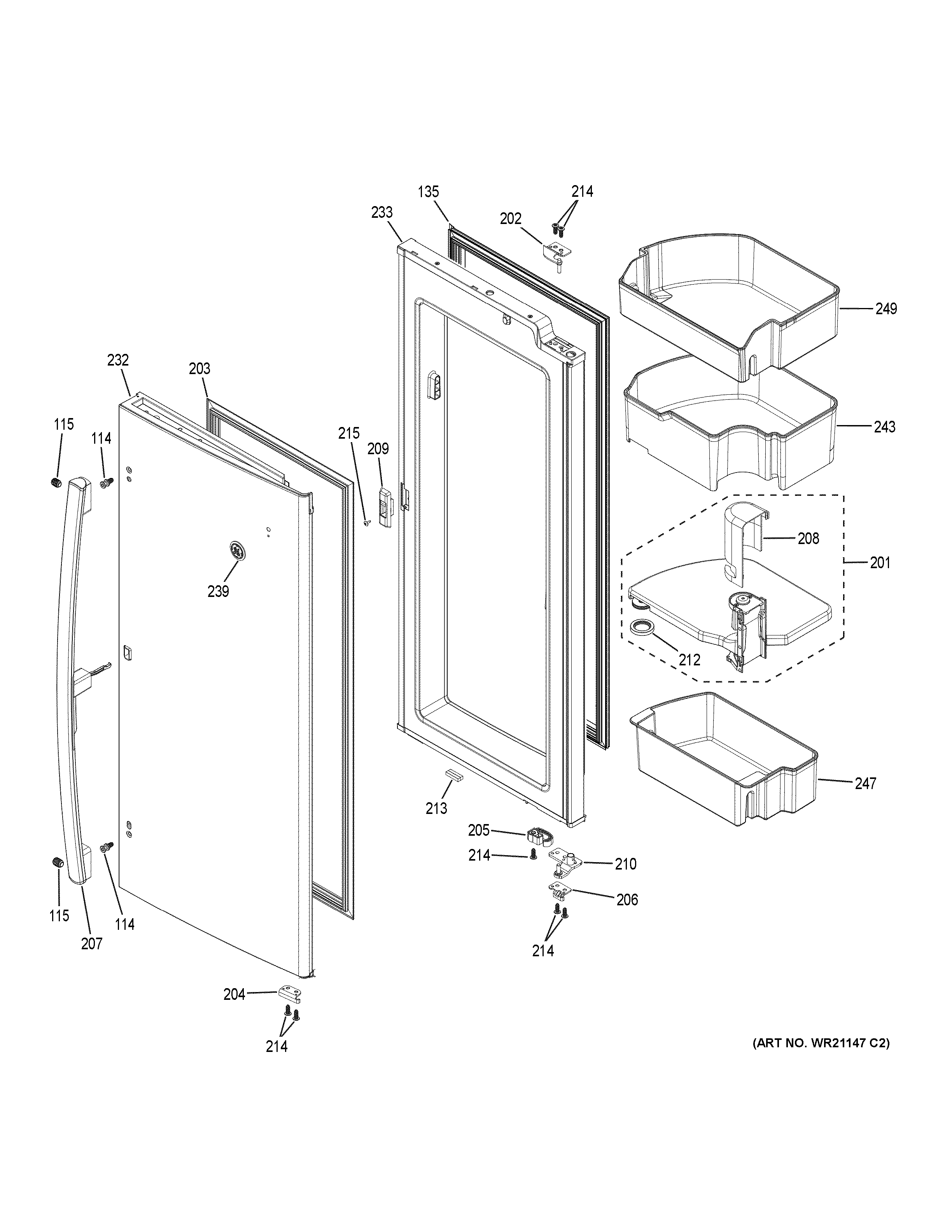 GE PFD28KYNDFS fresh food door - rh diagram