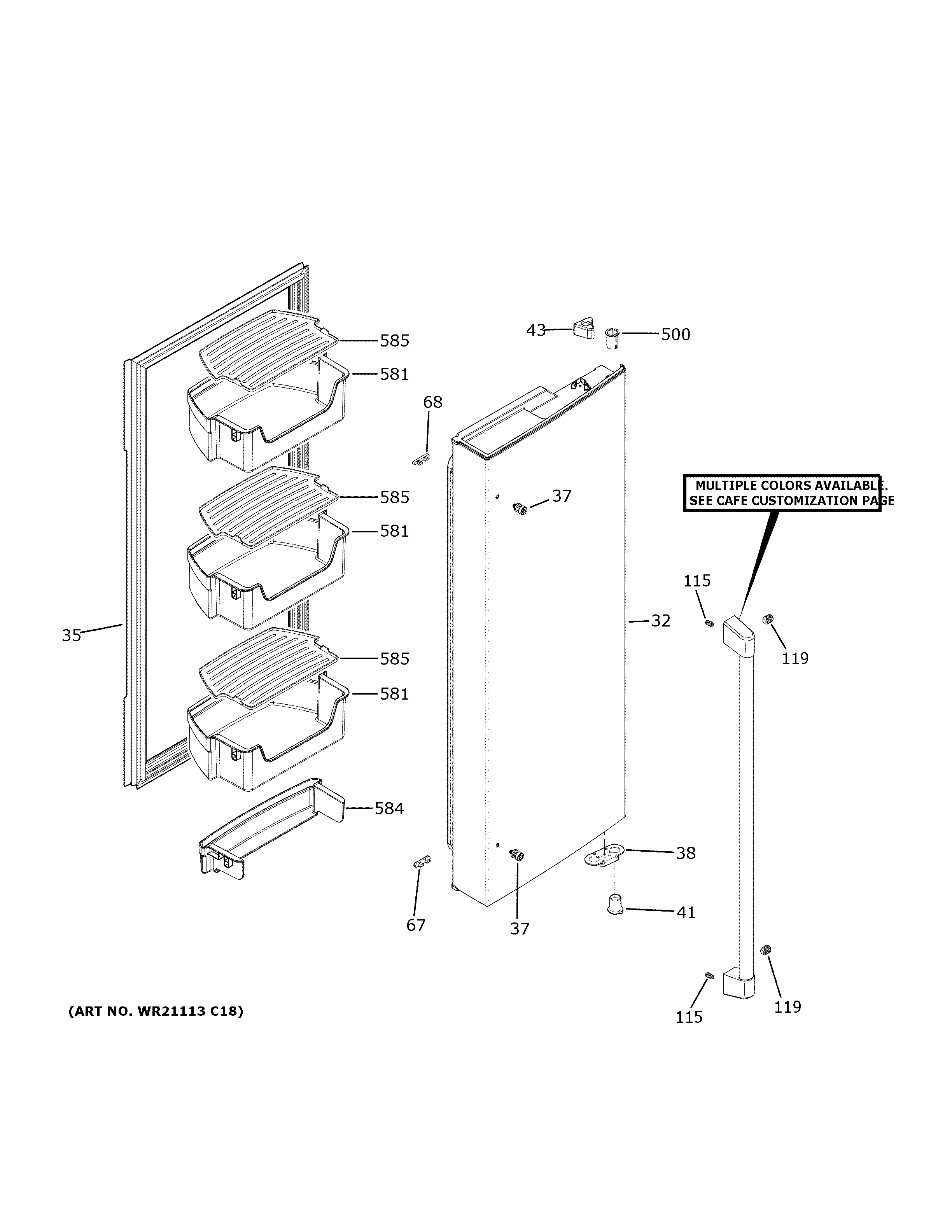 GE CWE19SP3NKD1 fresh food door - rh diagram