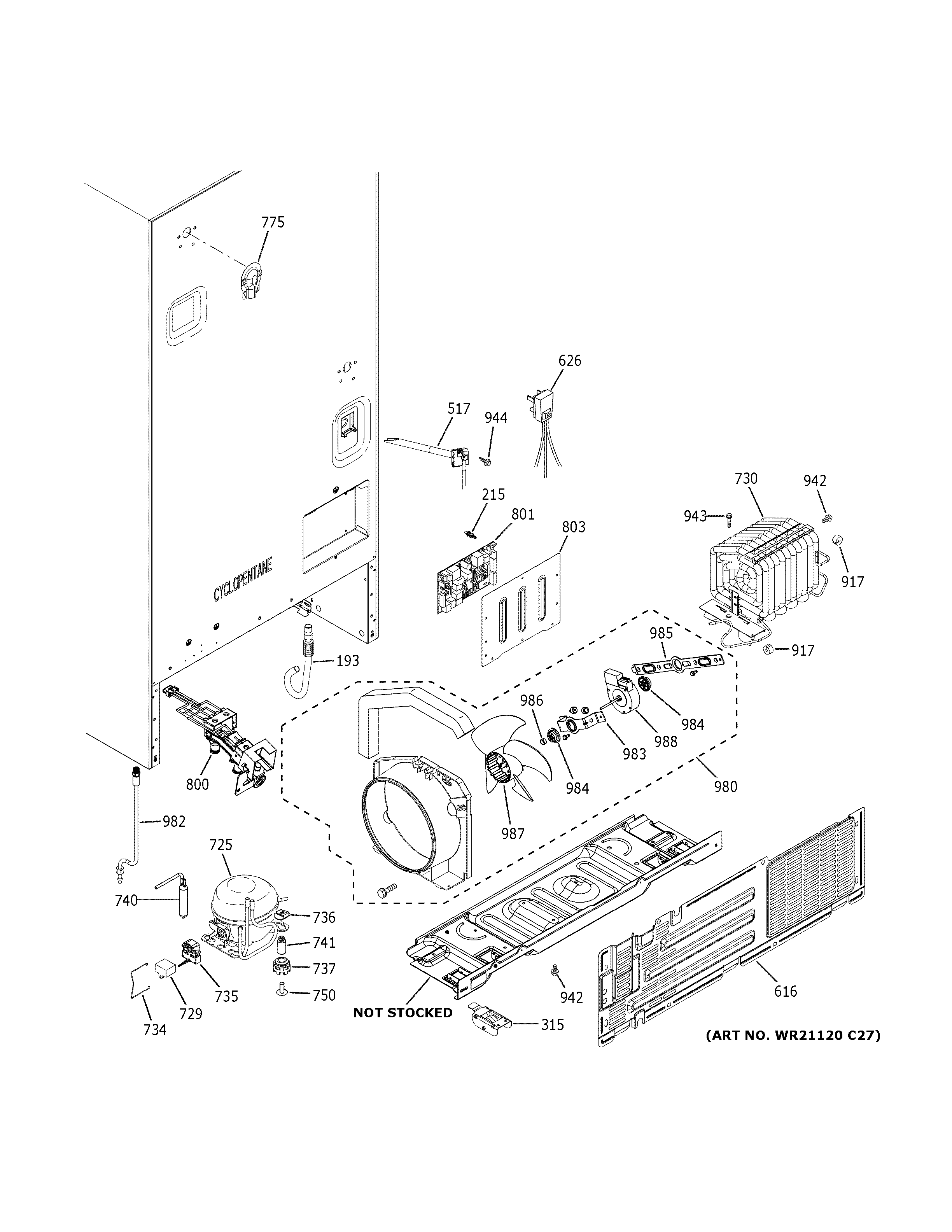 GE CWE19SP3NKD1 machine compartment diagram