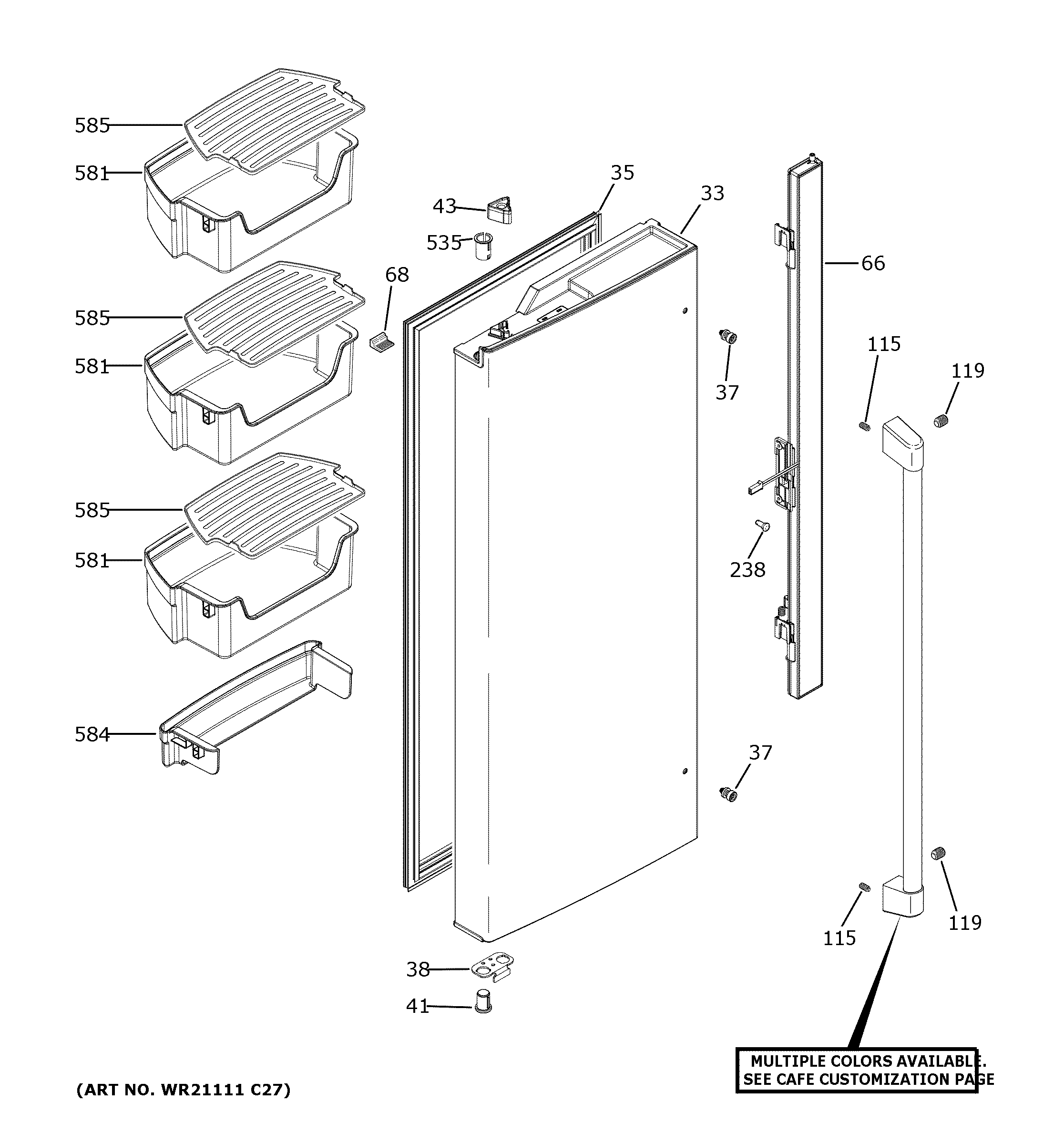 GE CWE19SP3NTD1 fresh food door - lh diagram