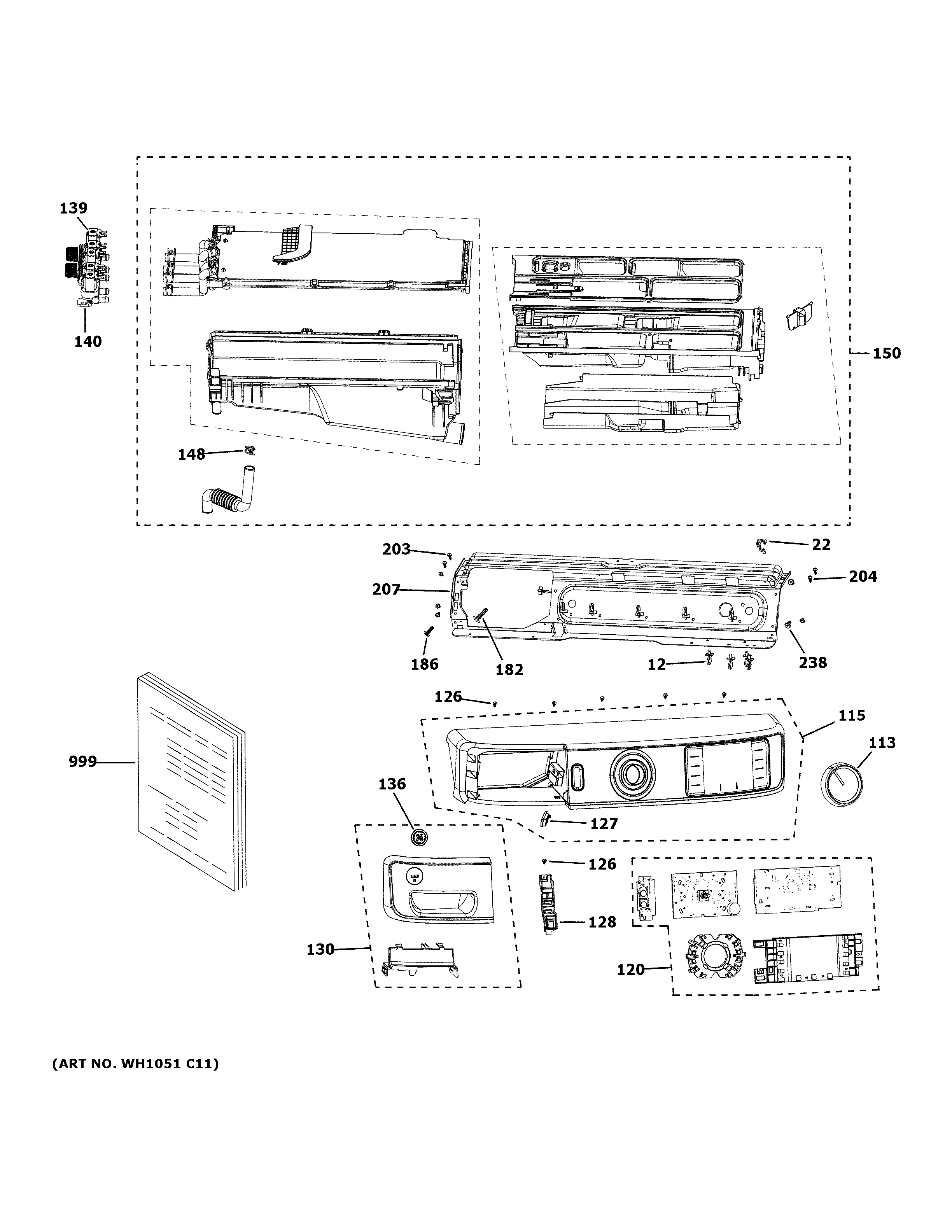 GE GFW510SCN4WW controls & dispenser diagram