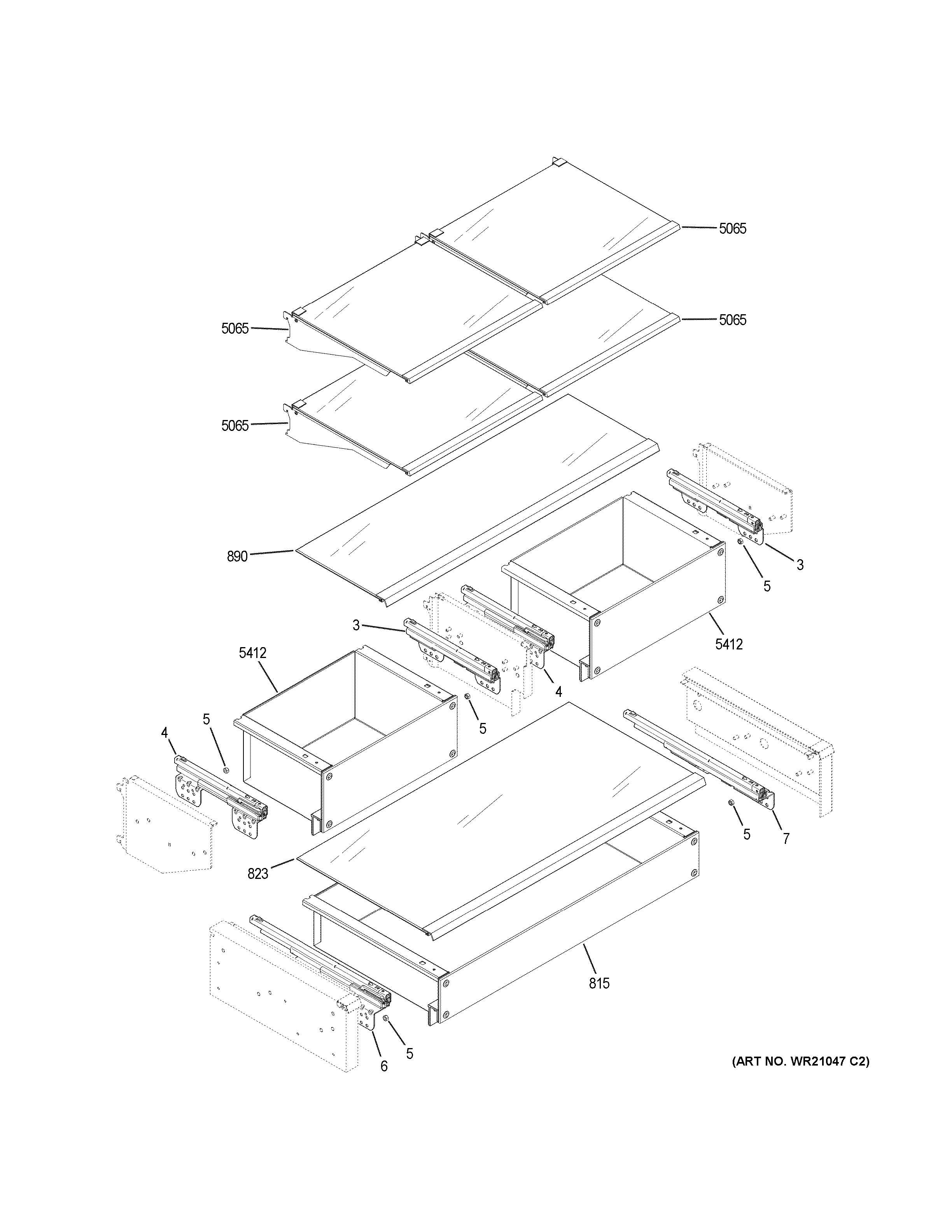 GE ZIPS360NNDSS fresh food shelves diagram