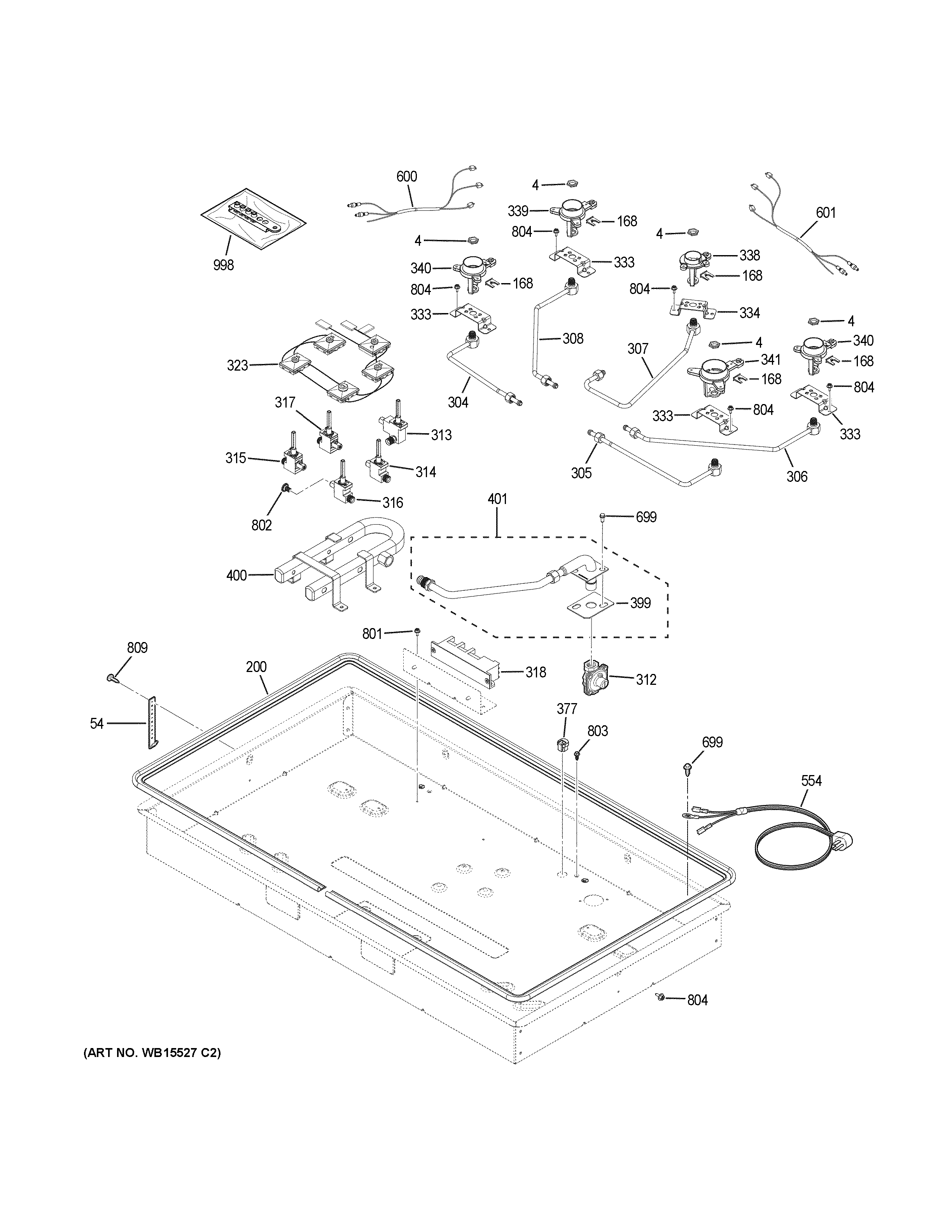 GE CGP60362T1S1 gas & burner parts diagram