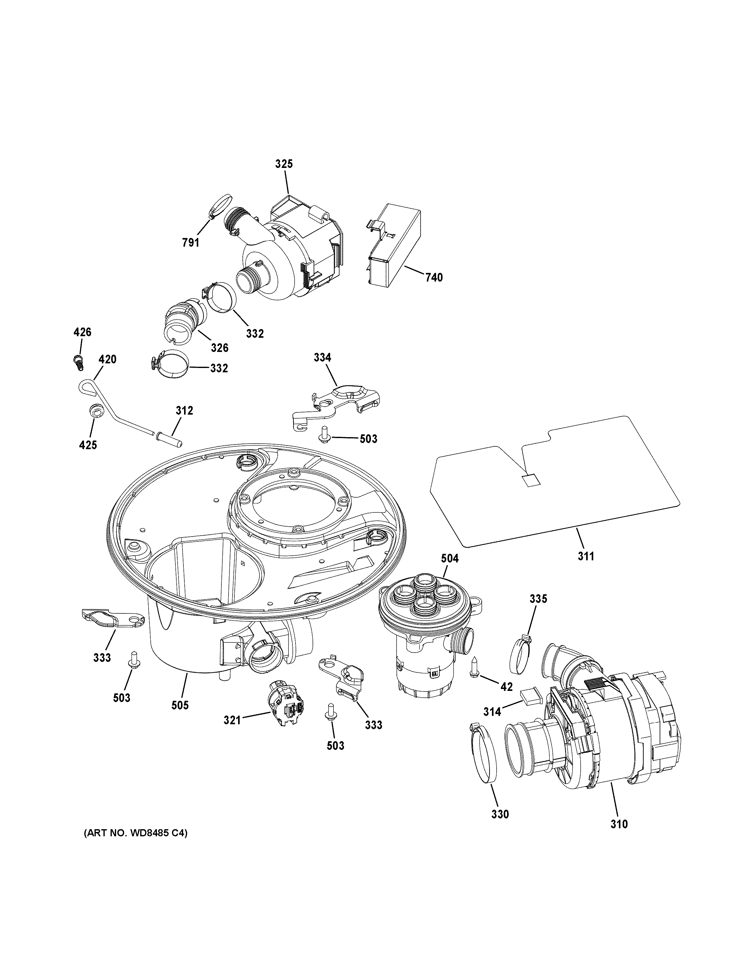 GE CDT765SSF0SS sump & motor mechanism diagram
