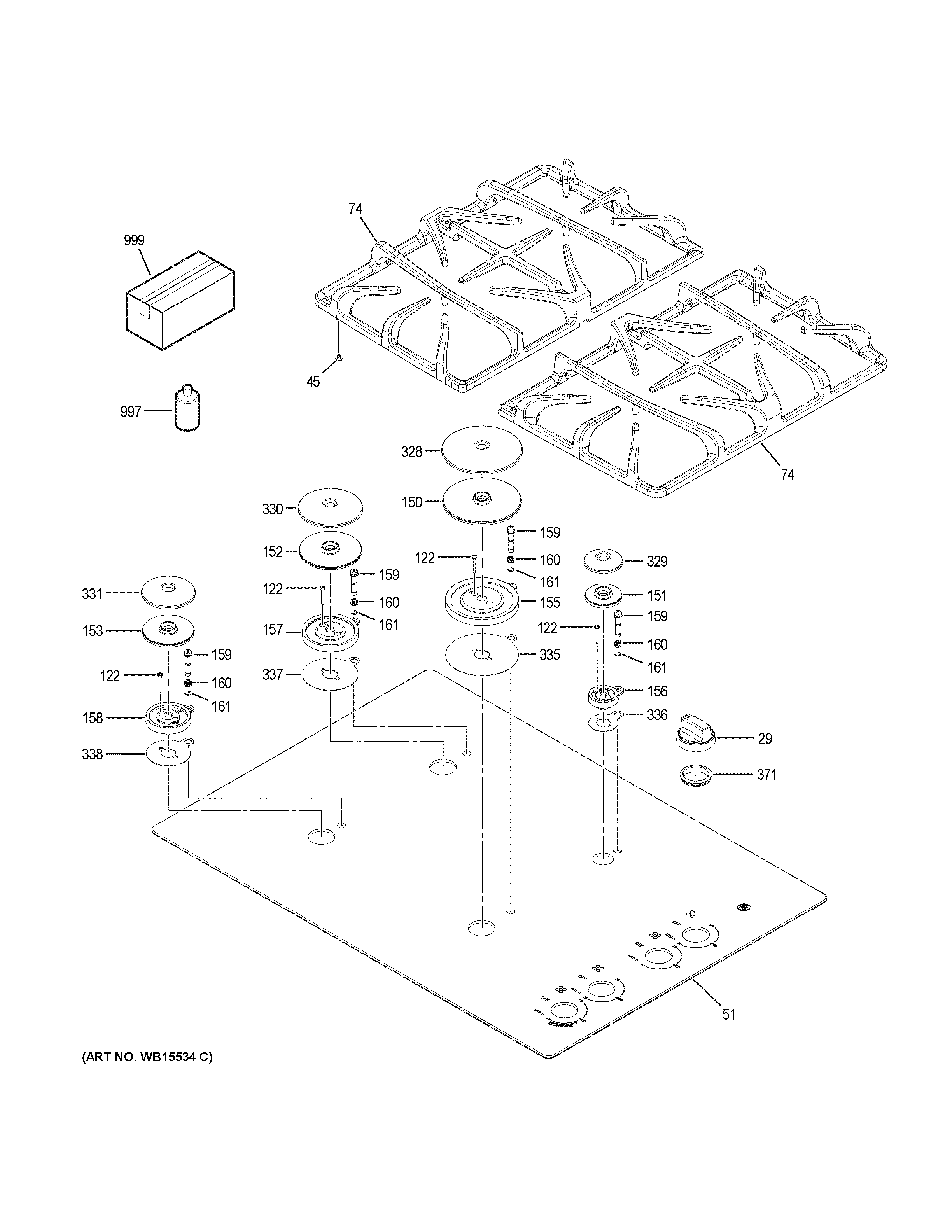 GE JGP5530DL1BB control panel & cooktop diagram