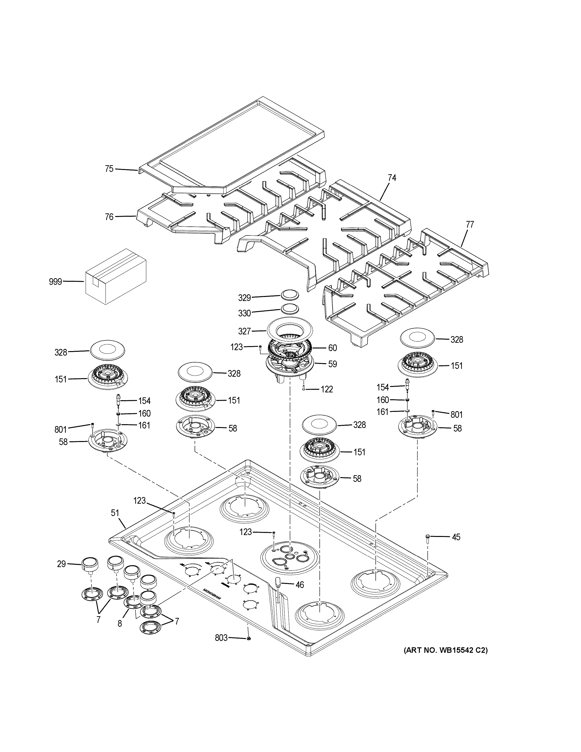 GE ZGU36RSL2SS control panel & cooktop diagram