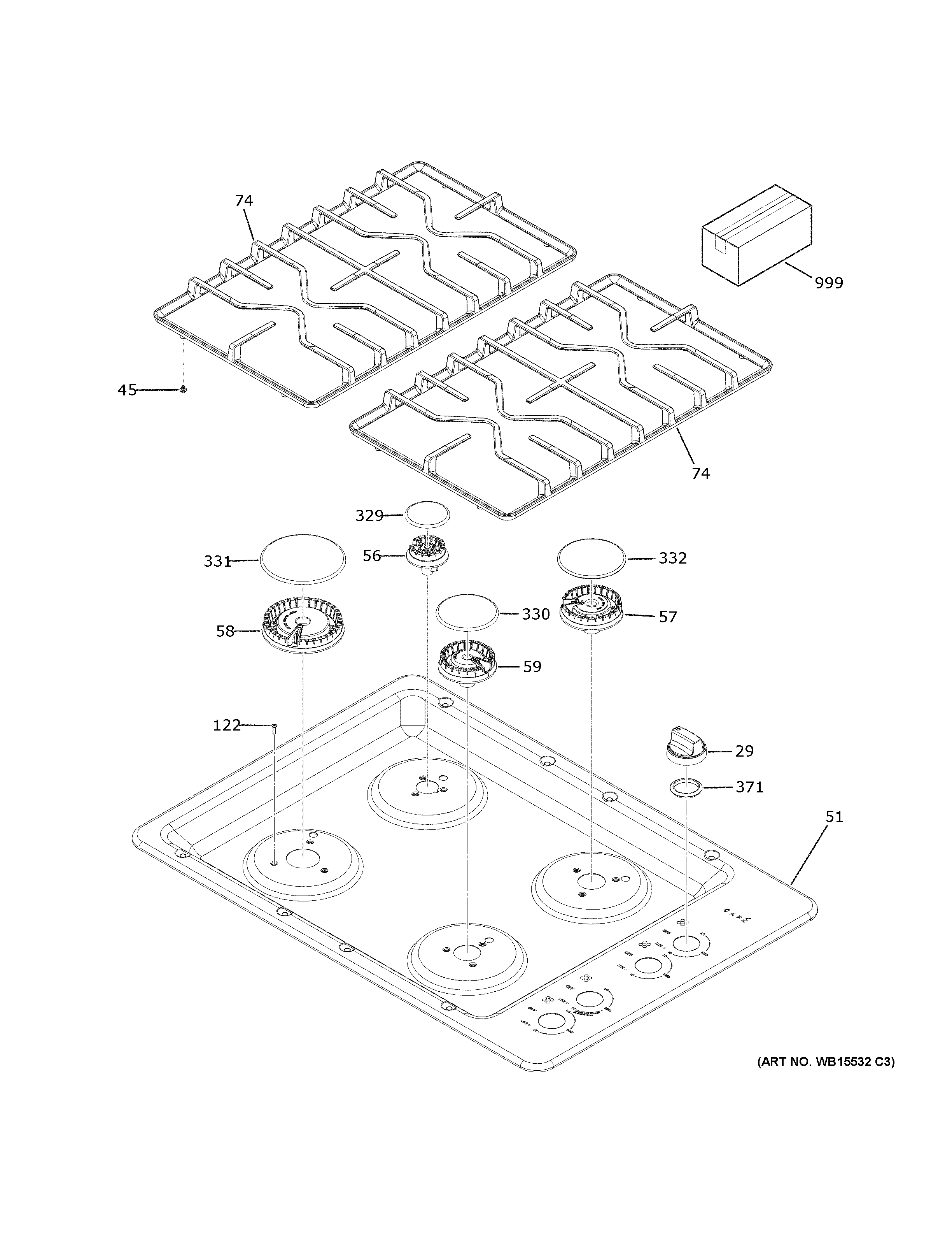 GE CGP60302T1S1 control panel & cooktop diagram