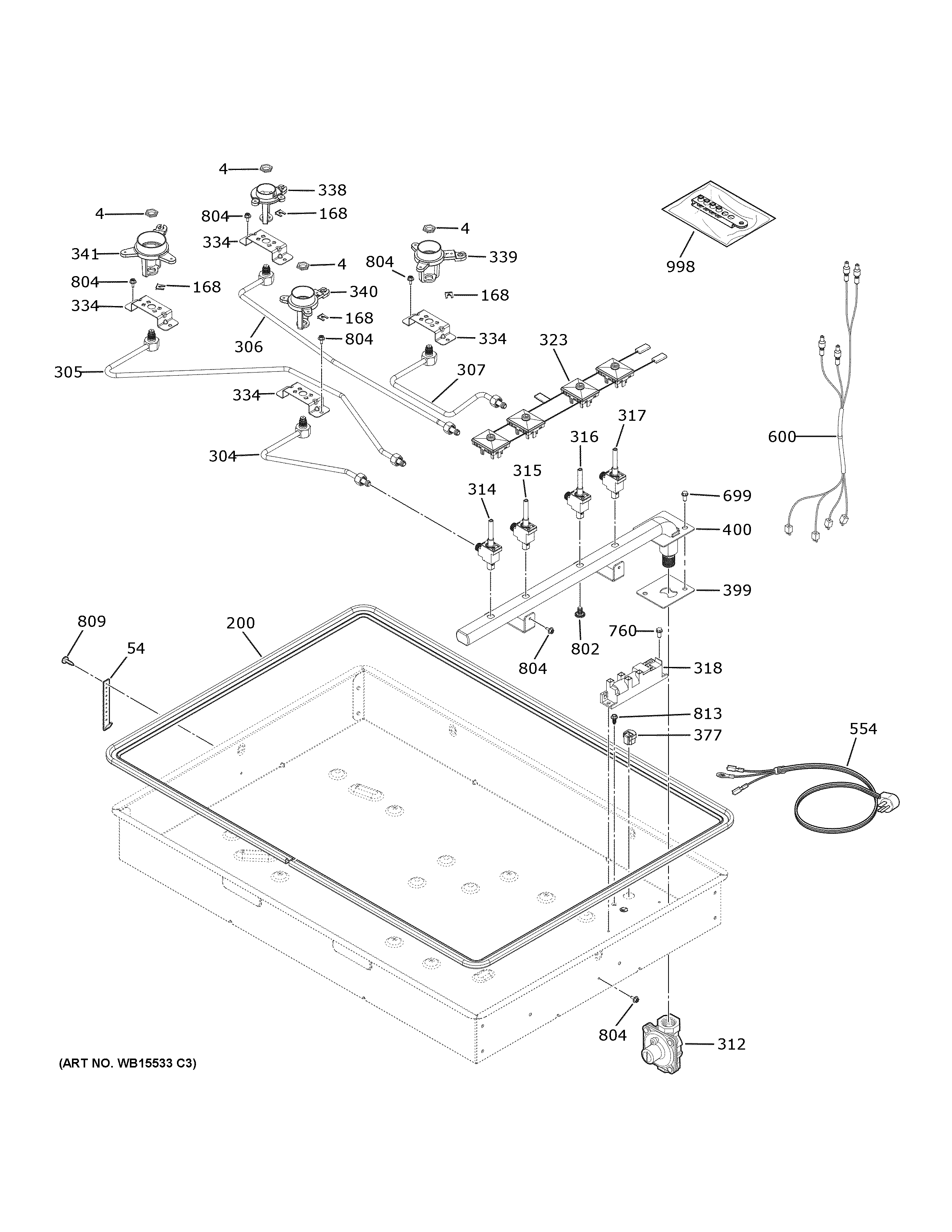GE CGP60302T1S1 gas & burner parts diagram