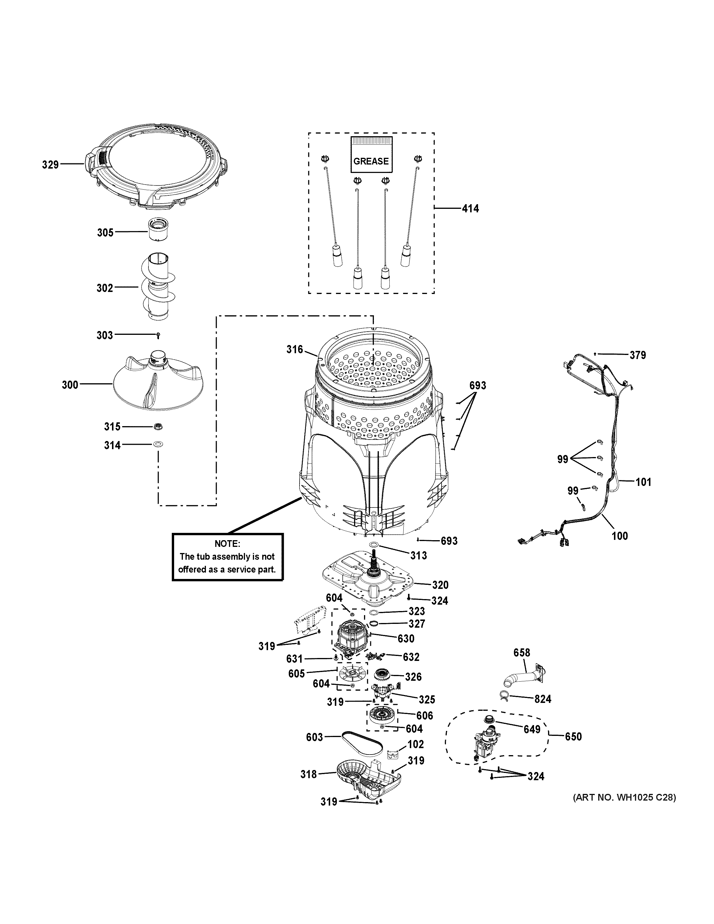 GE GTW465ASN9WW tub & motor diagram