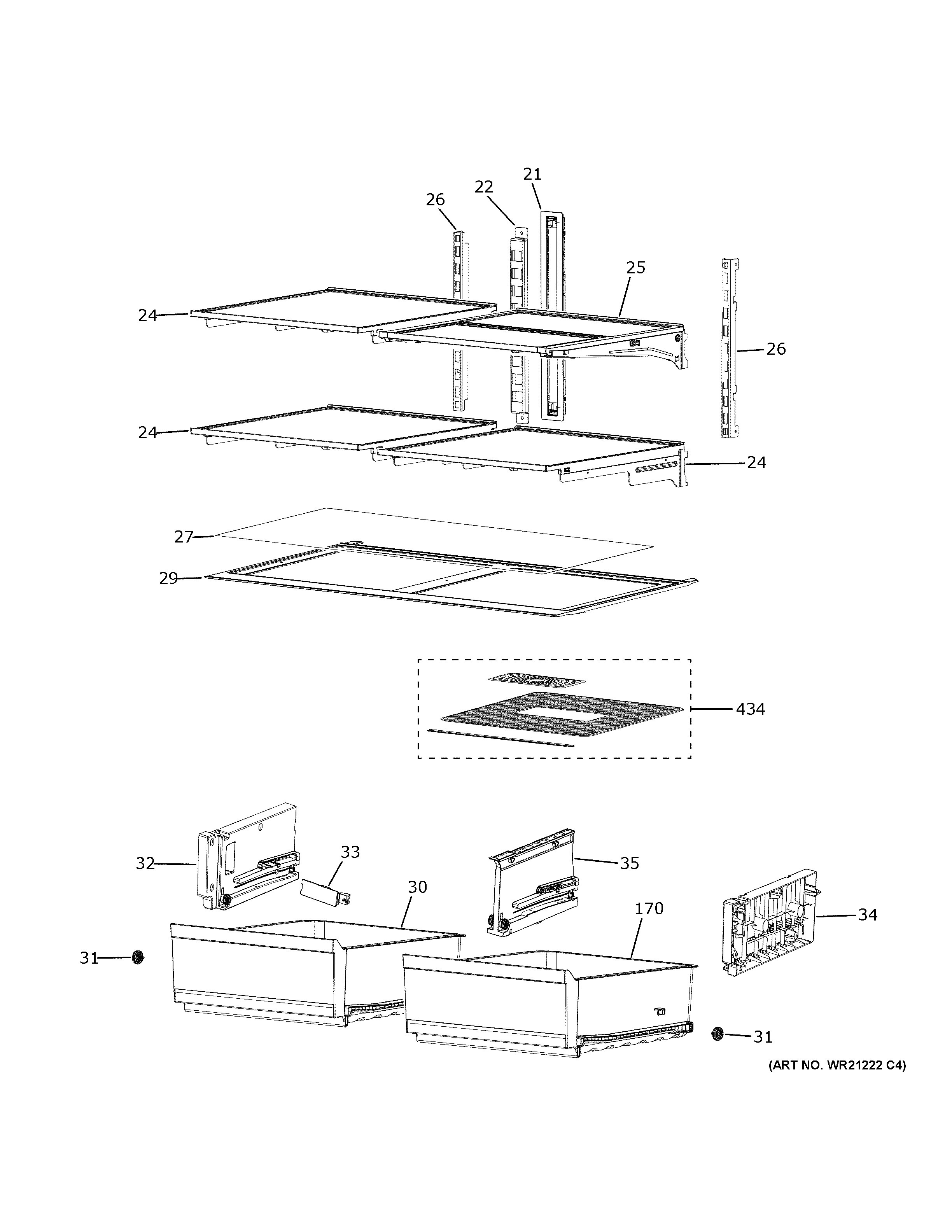 GE CXE22DP2PBS1 refrigerator shelves diagram