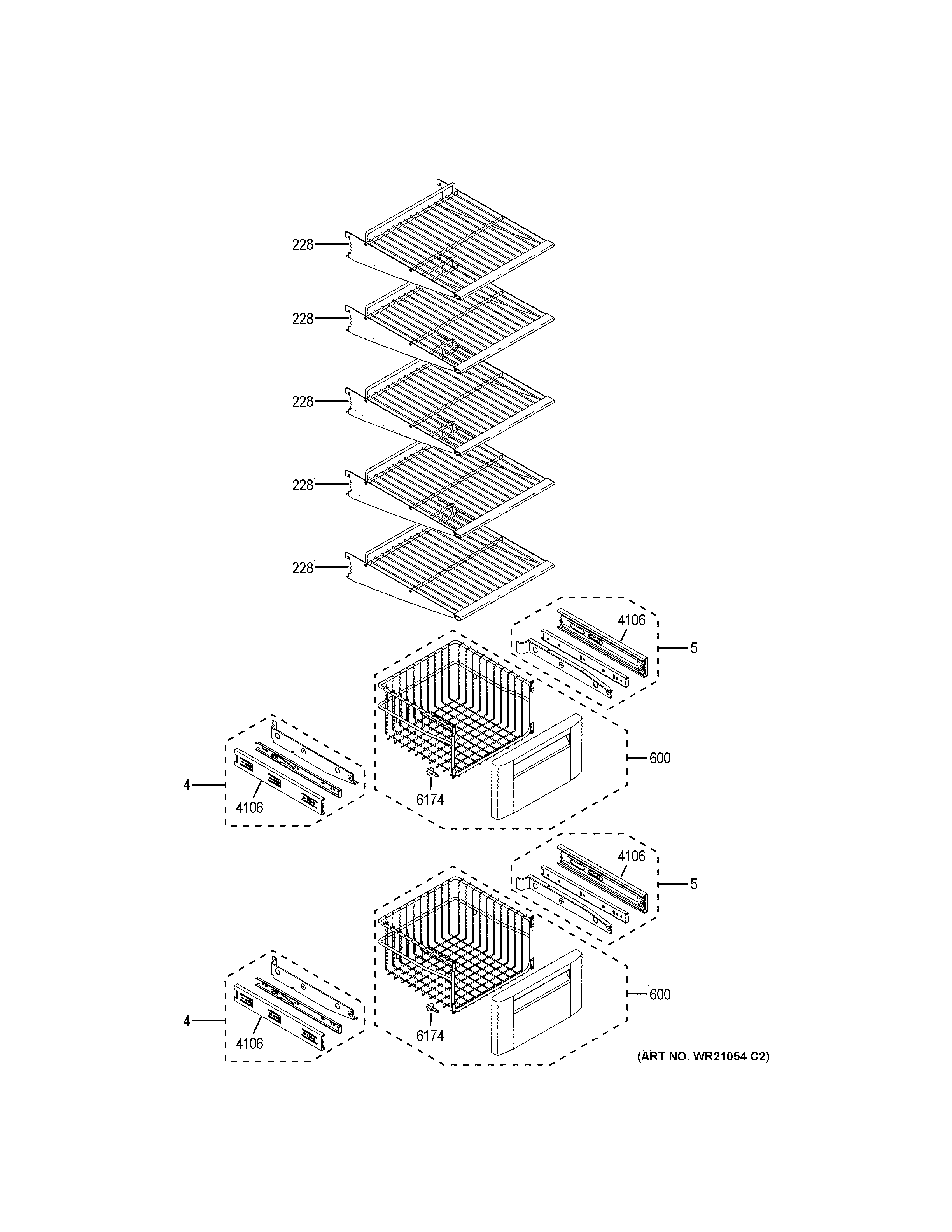 GE PSB42YSNKSS freezer shelves diagram