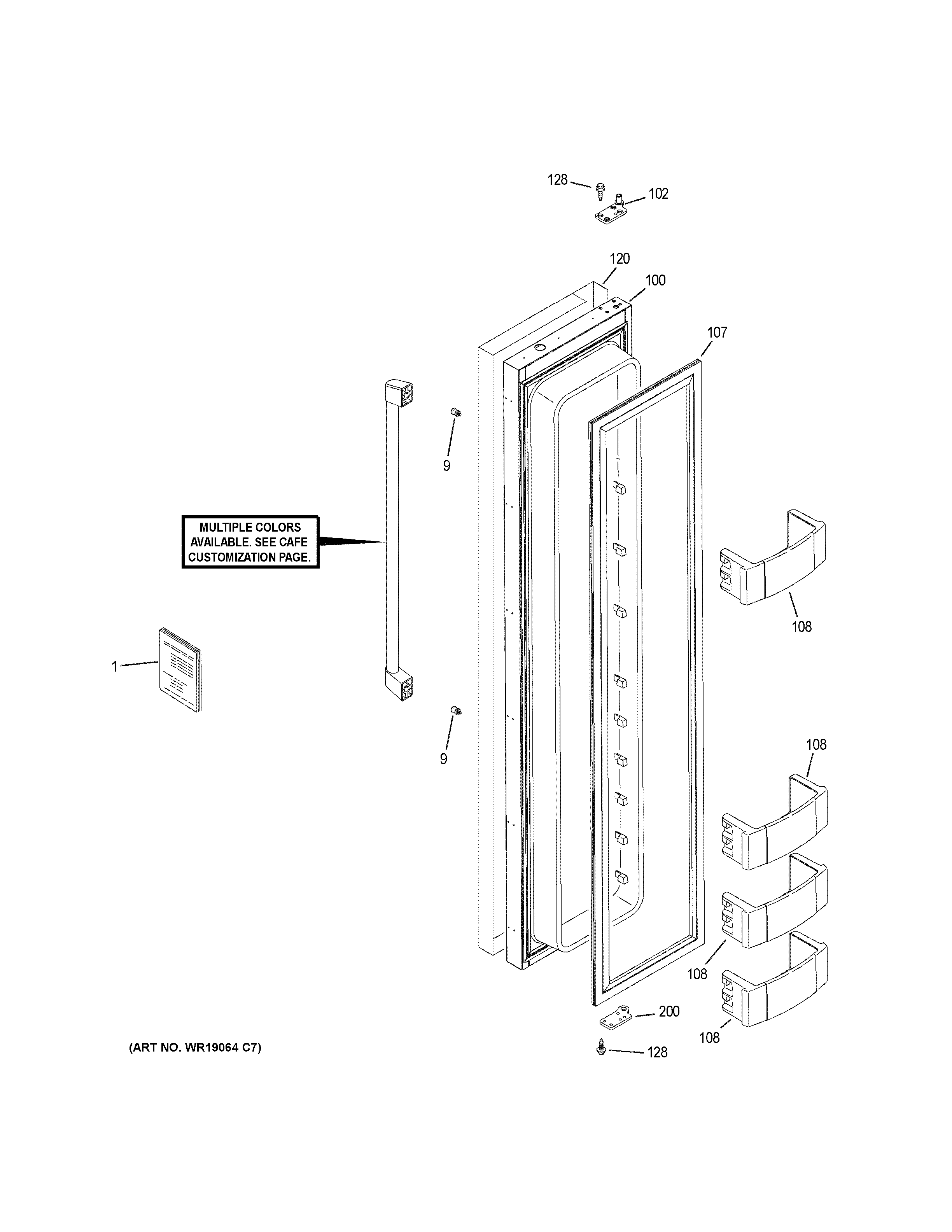 GE CSB48WP2NKS1 freezer door diagram