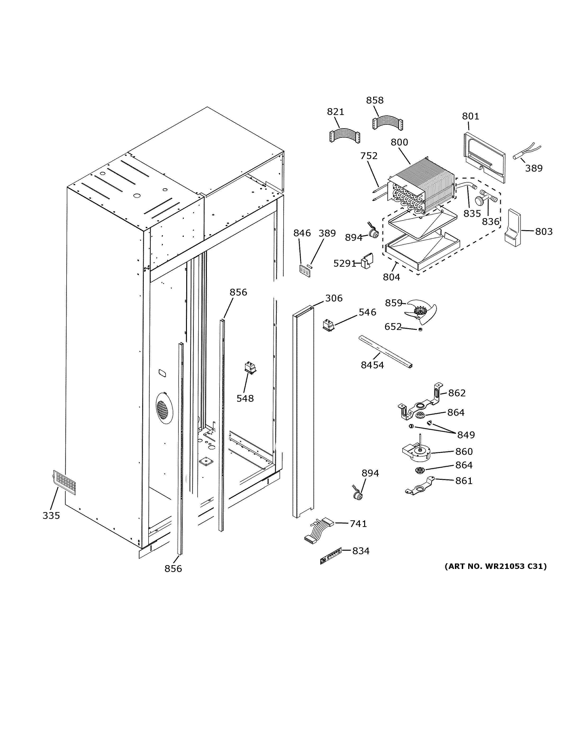 GE CSB48WP2NKS1 freezer section diagram