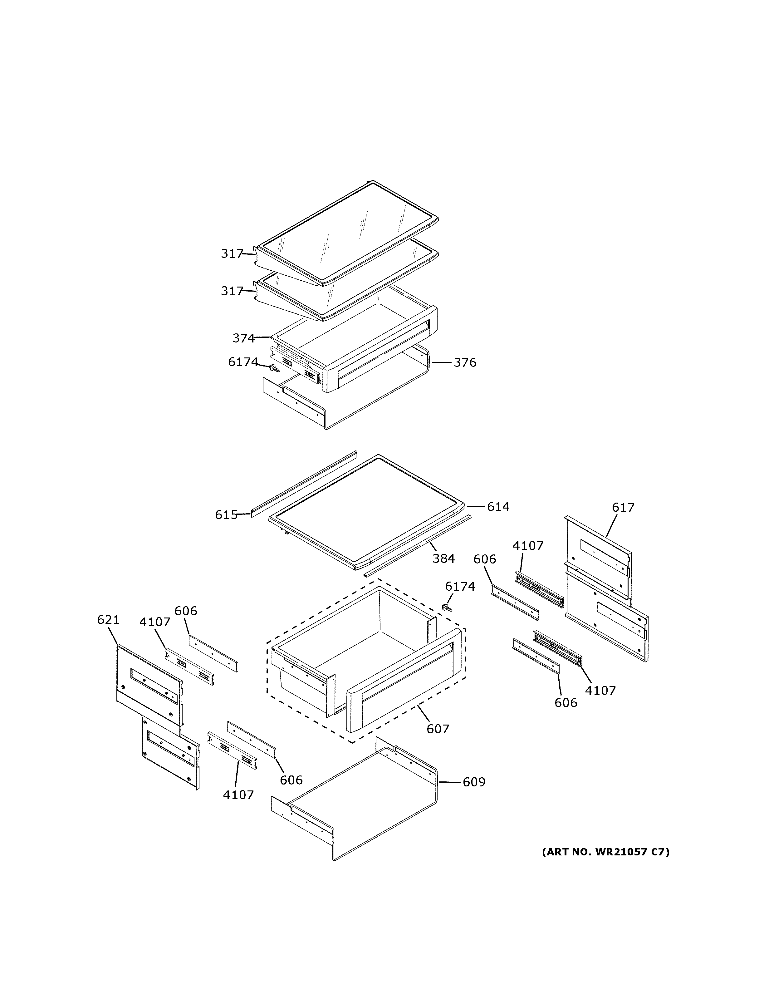 GE CSB48WP2NKS1 fresh food shelves diagram
