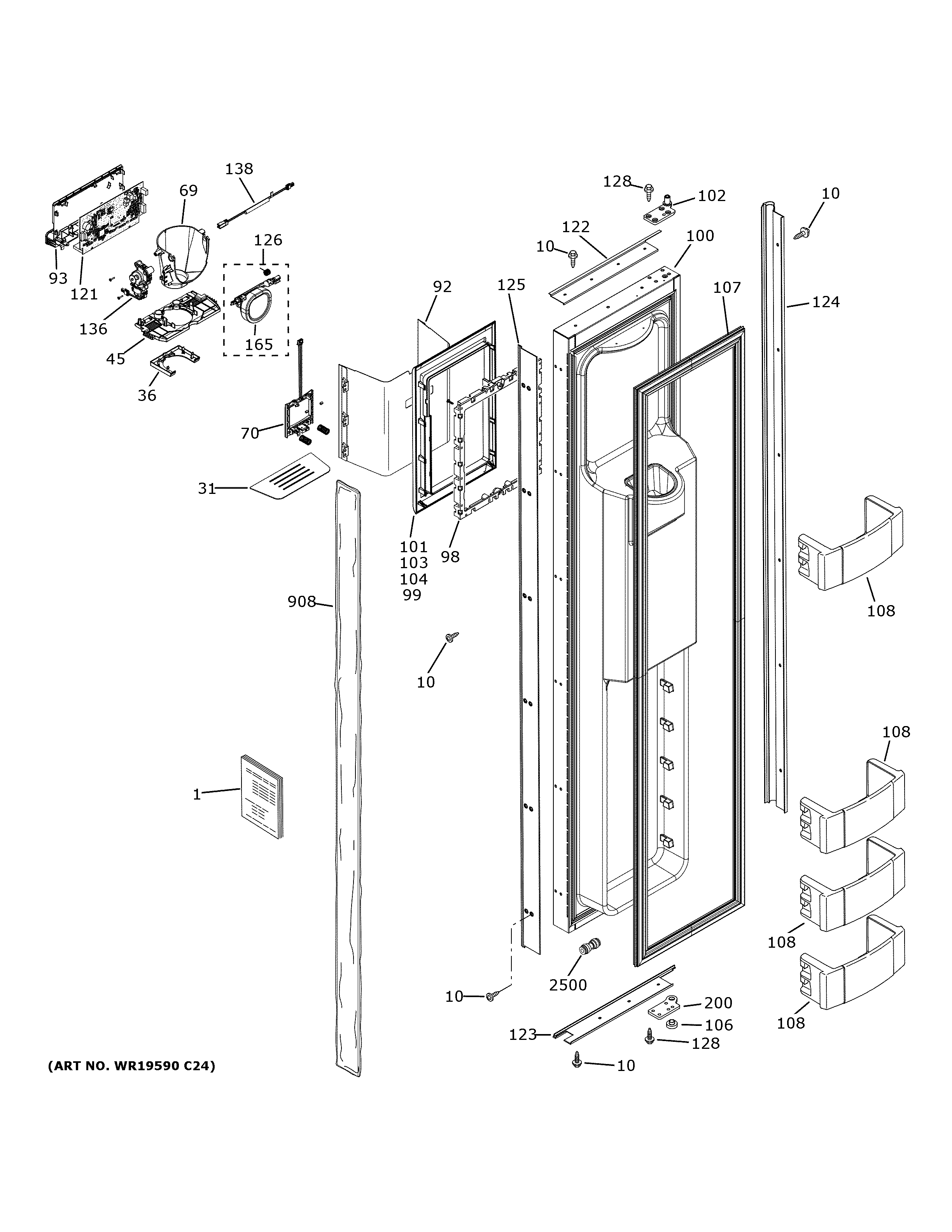 GE ZISB420DNKII freezer door diagram