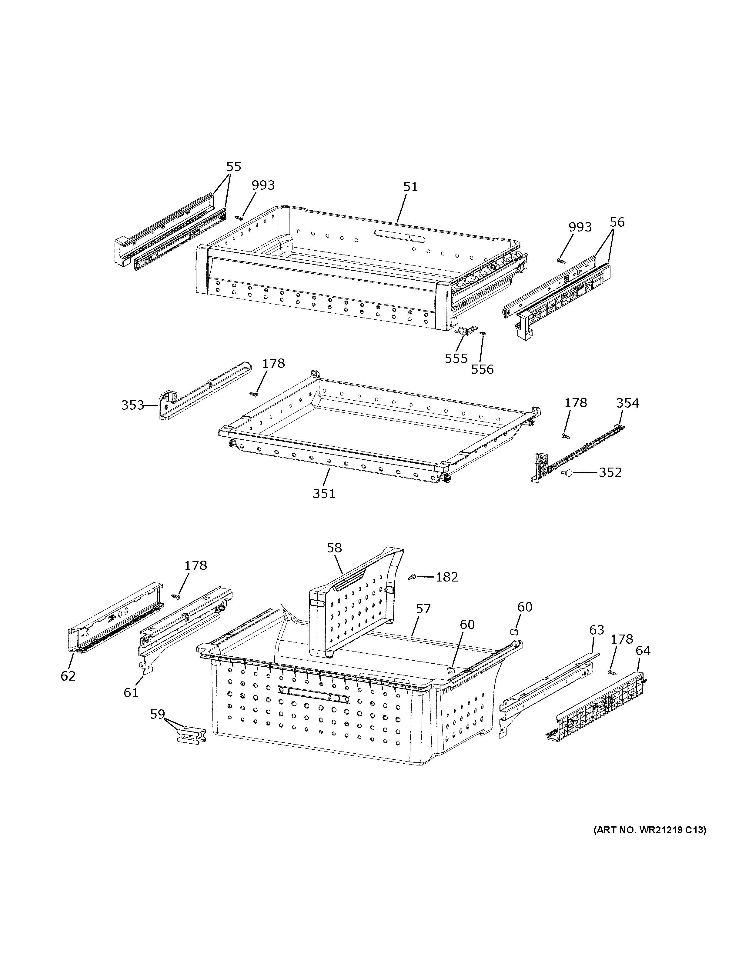 GE CXE22DP4PBW2 freezer shelves diagram