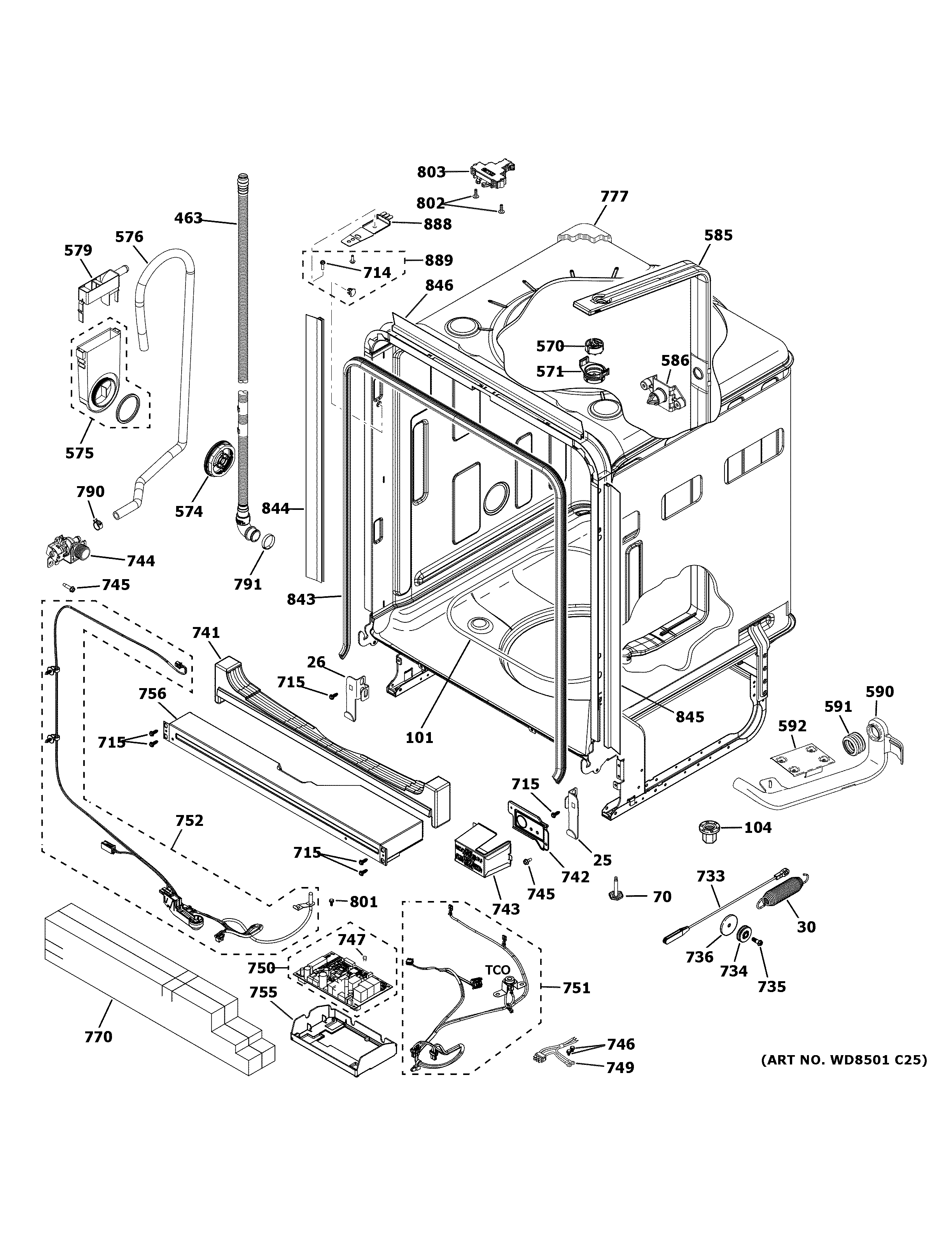 GE CDT845P4N3W2 body parts (1) diagram