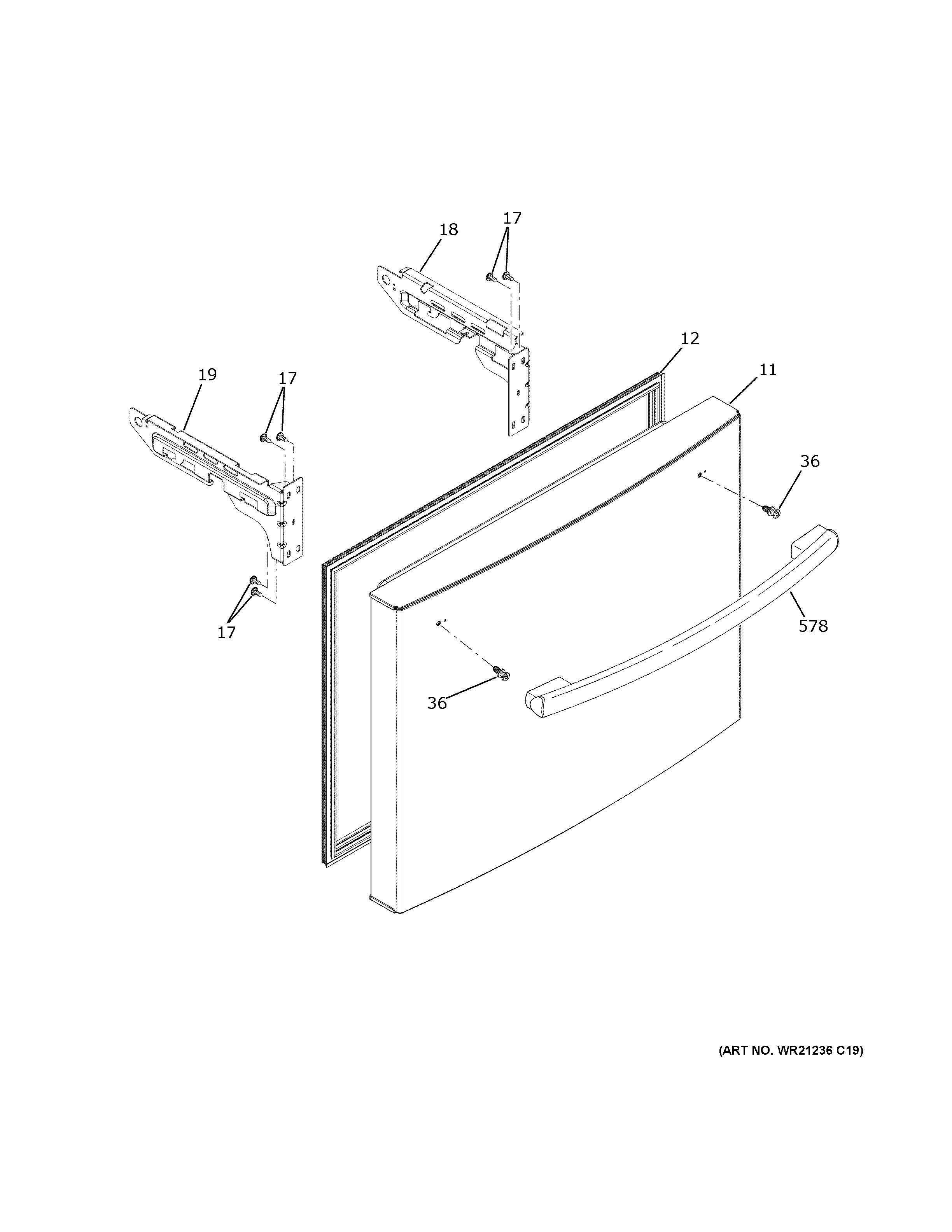 GE GYE18JMLXFES freezer door diagram