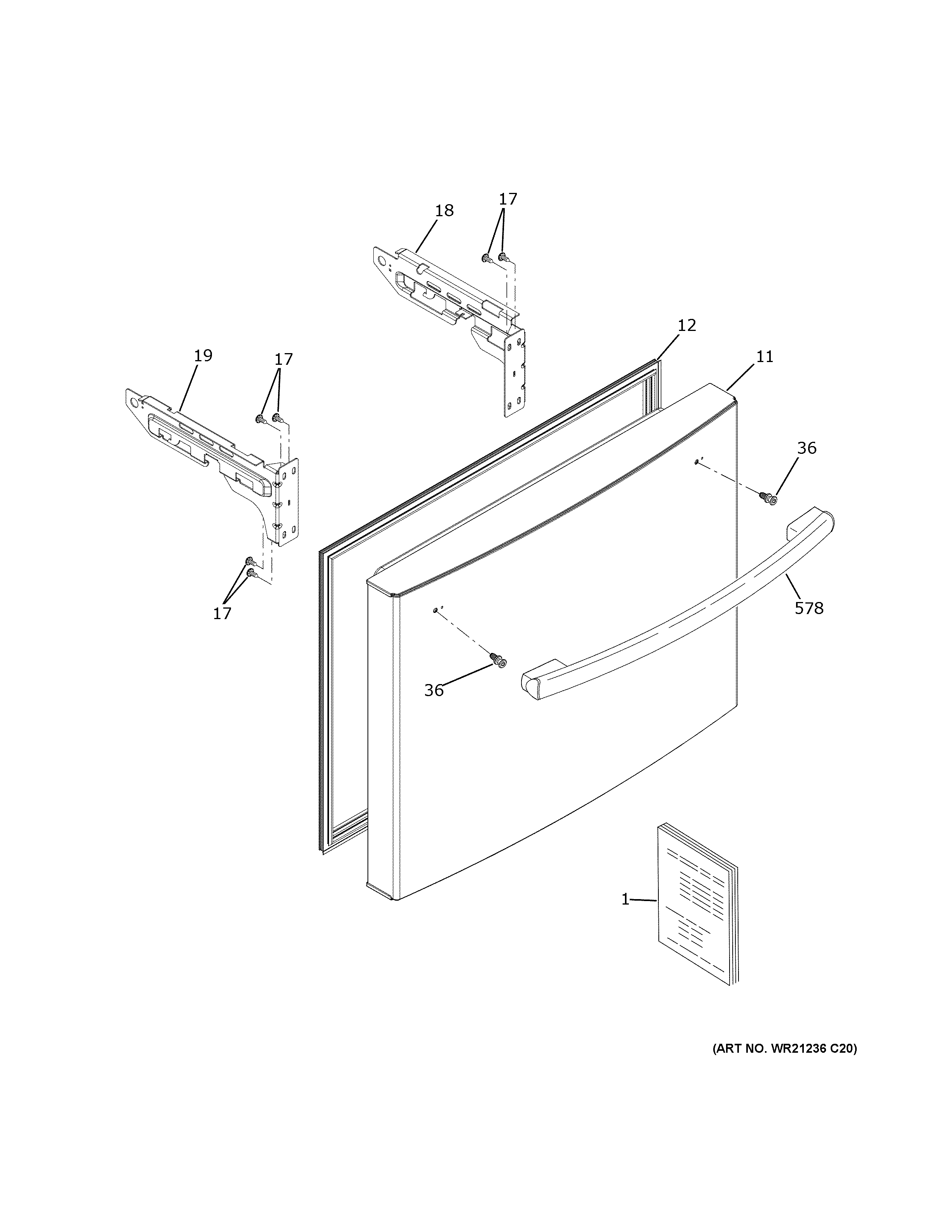 GE GWE19JMLXFES freezer door diagram