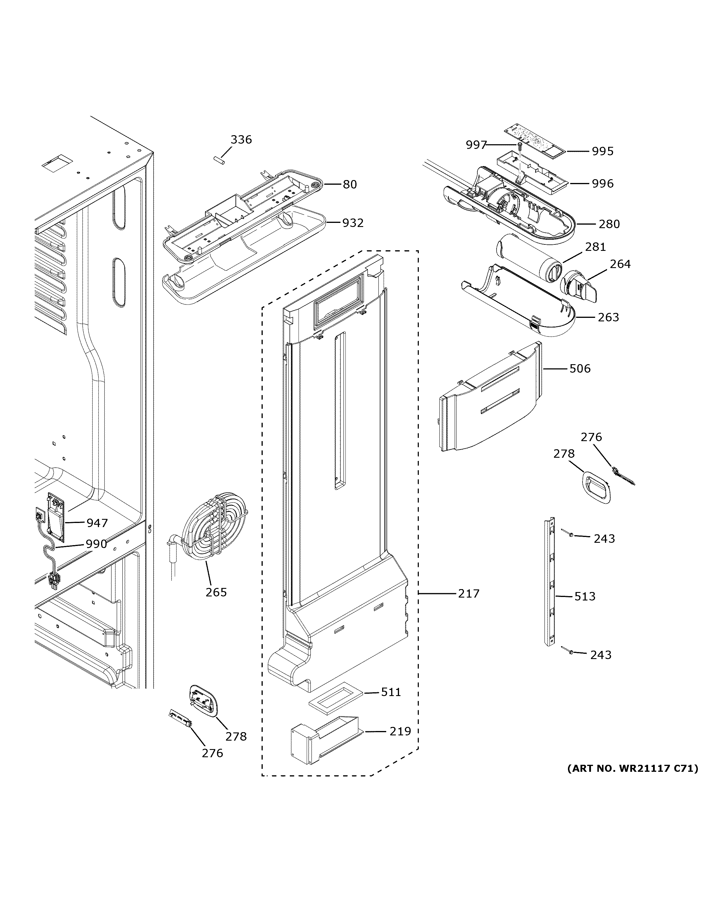 GE GWE19JMLXFES fresh food section diagram