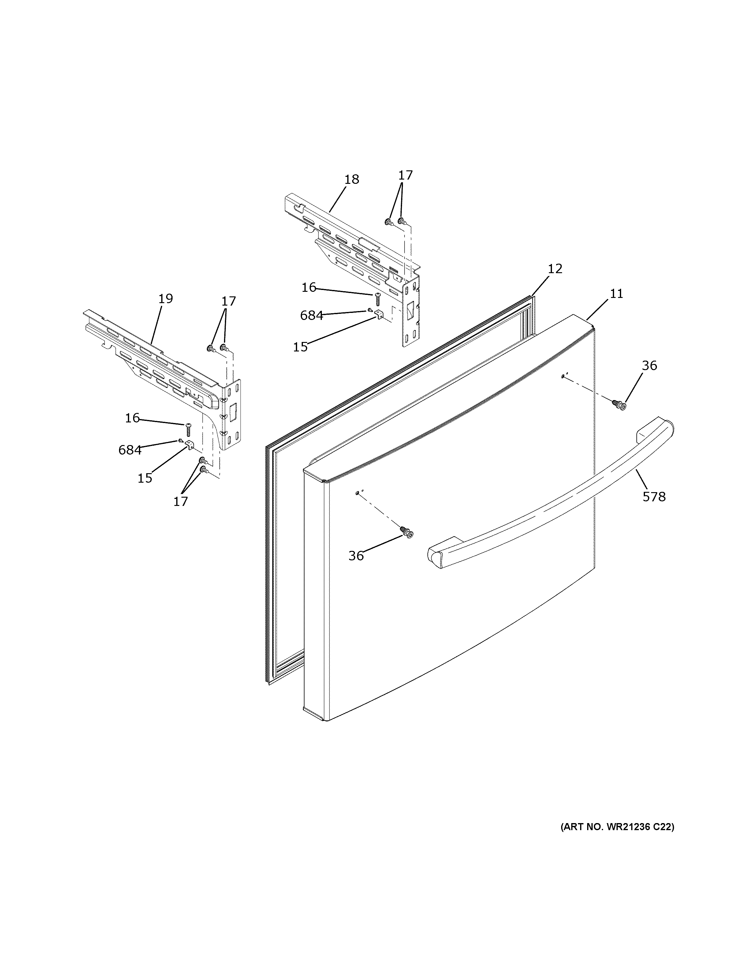 GE GFE24JMKYFES freezer door diagram