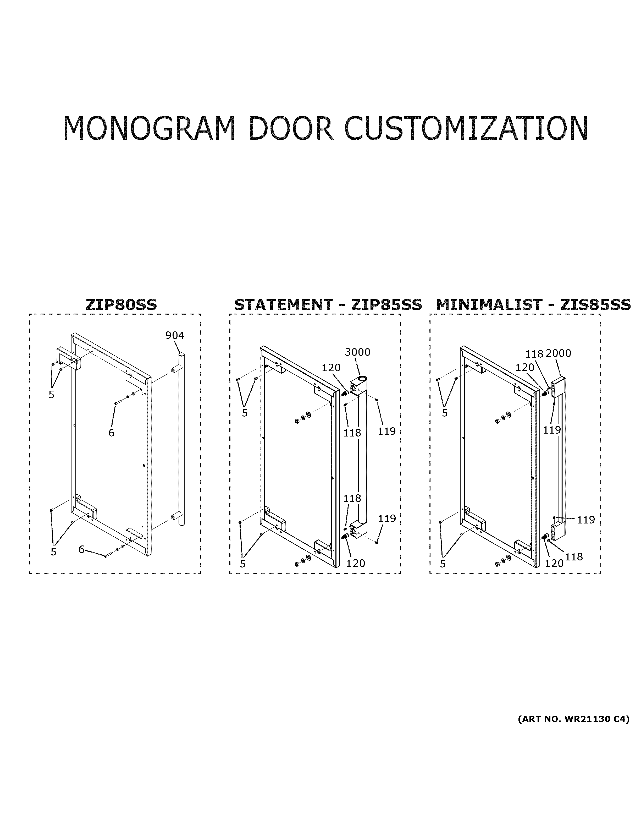 GE UCC15NJBII monogram door customization diagram