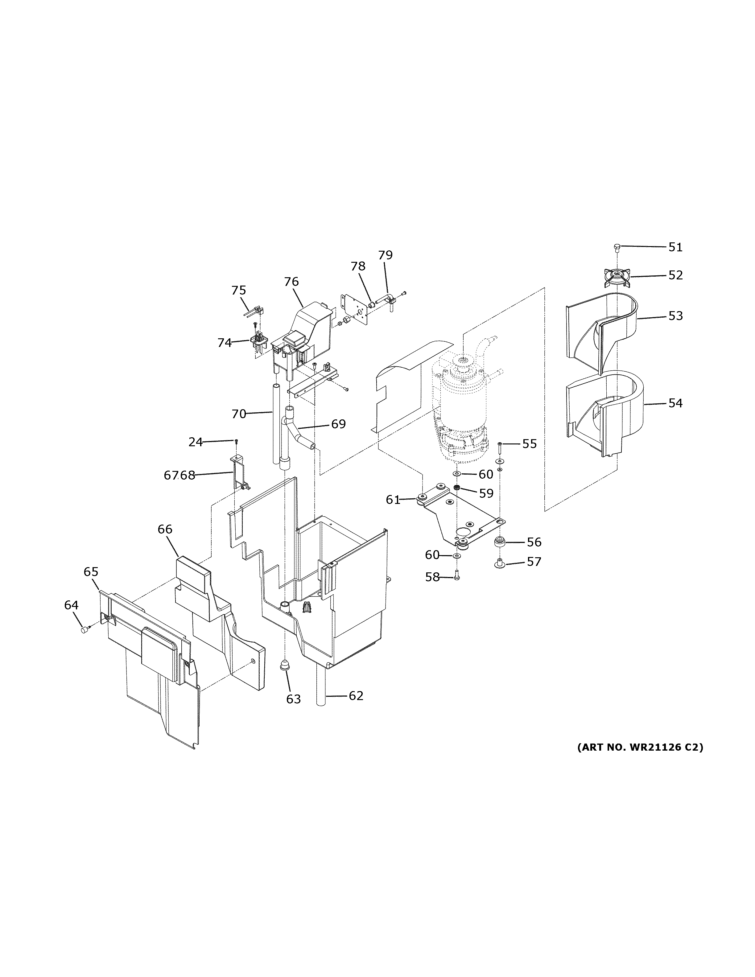 GE UNC15NJBII storage bin & ice chute diagram