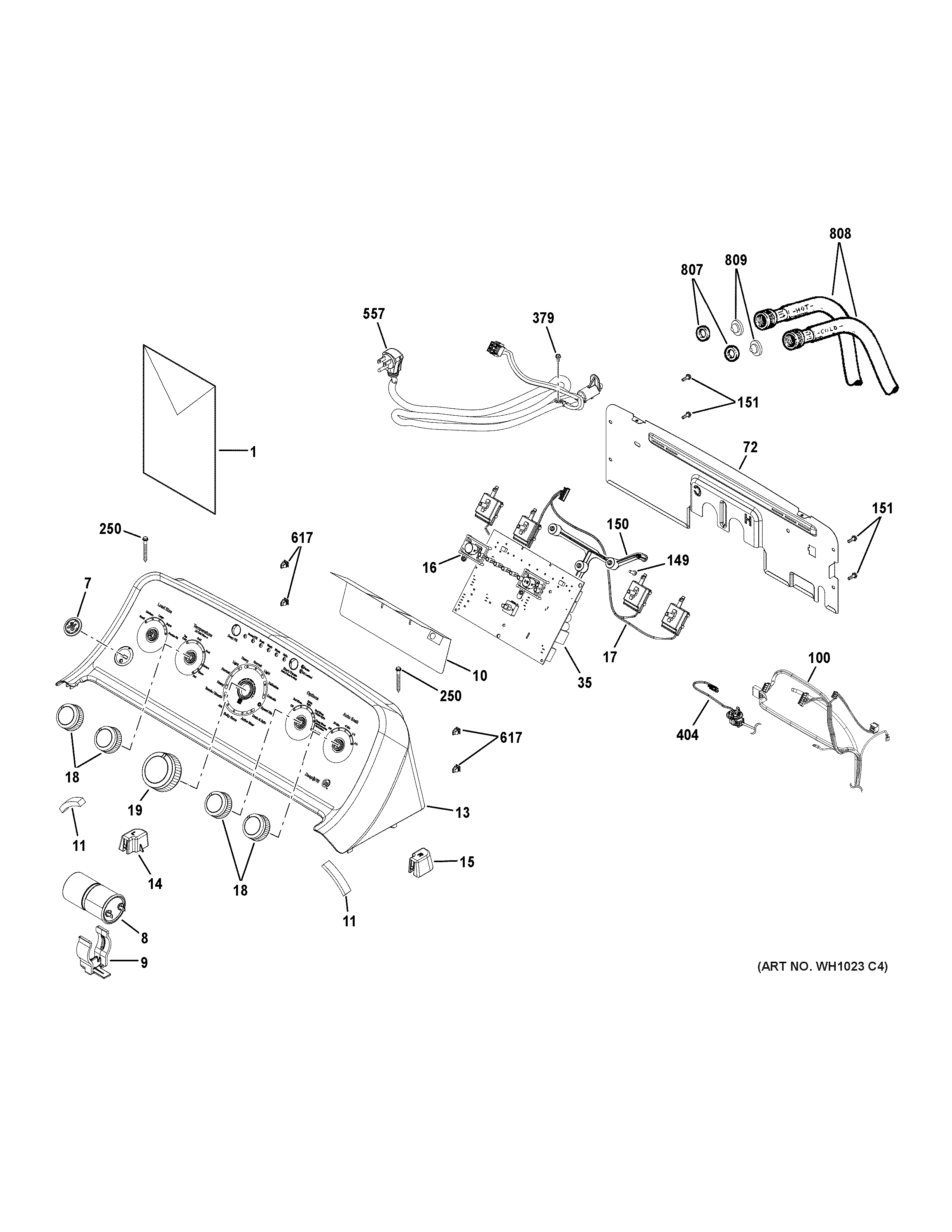 GE GTW490ACJ3WS controls & backsplash diagram