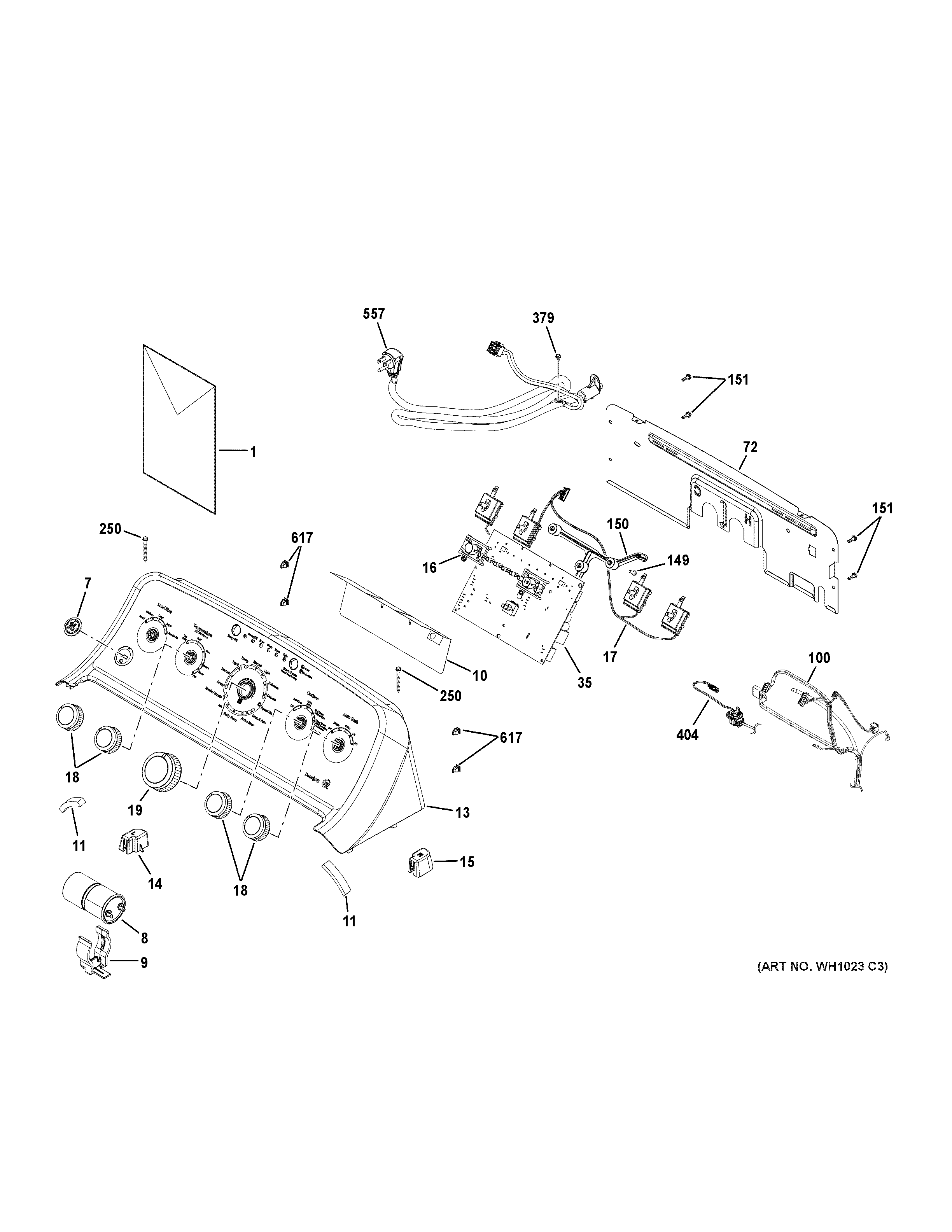 GE GTW460ASJ8WW controls & backsplash diagram