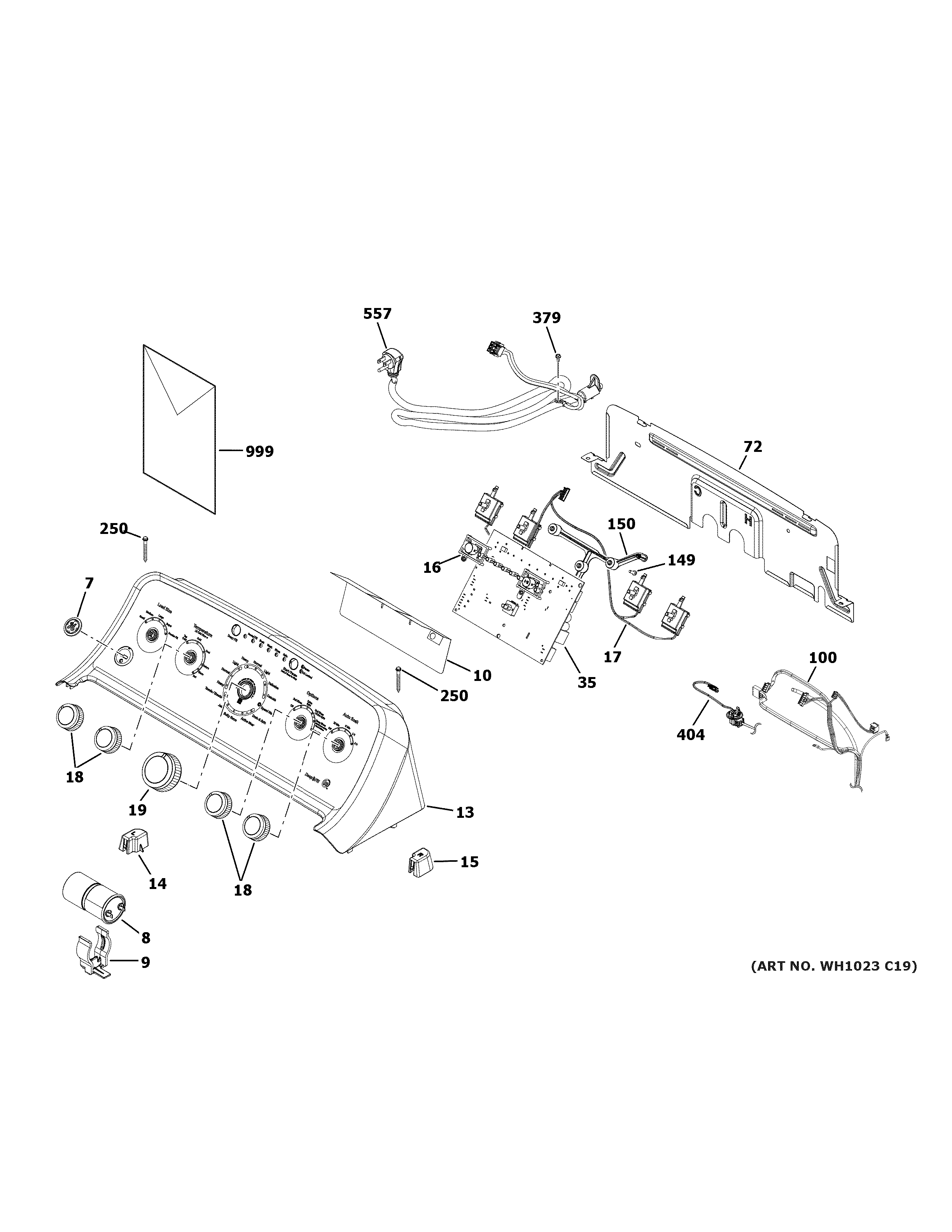 GE GTW465ASN0WW controls & backsplash diagram