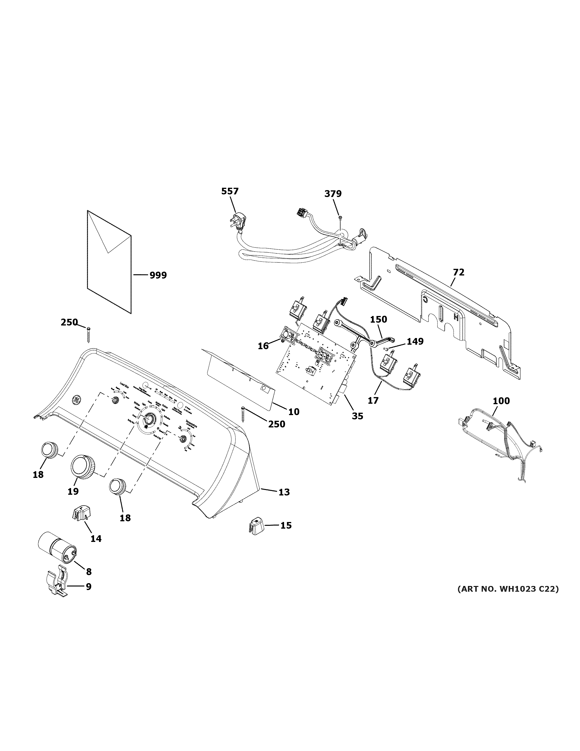 GE GTW335ASN2WW controls & backsplash diagram