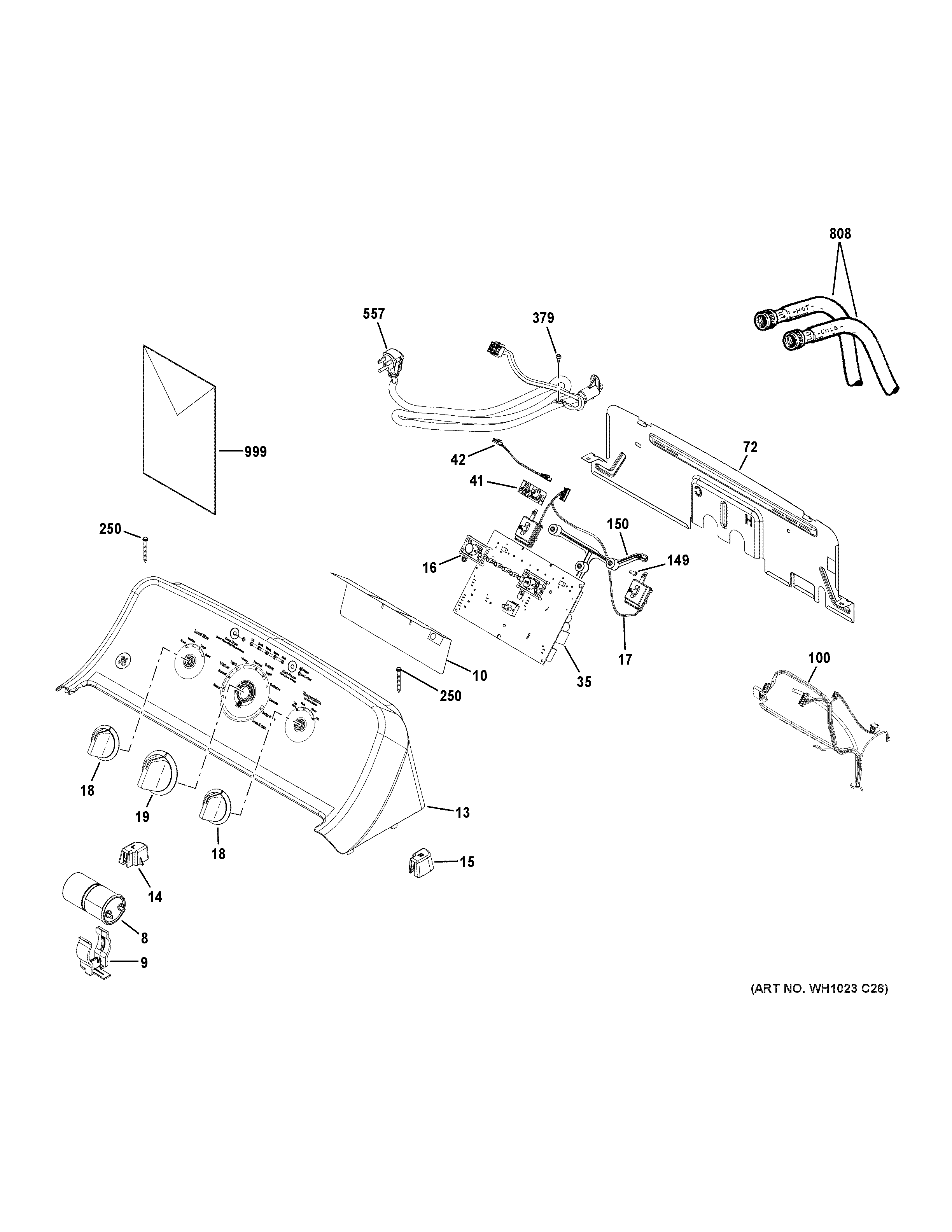 GE VTW525ASR0WB controls & backsplash diagram