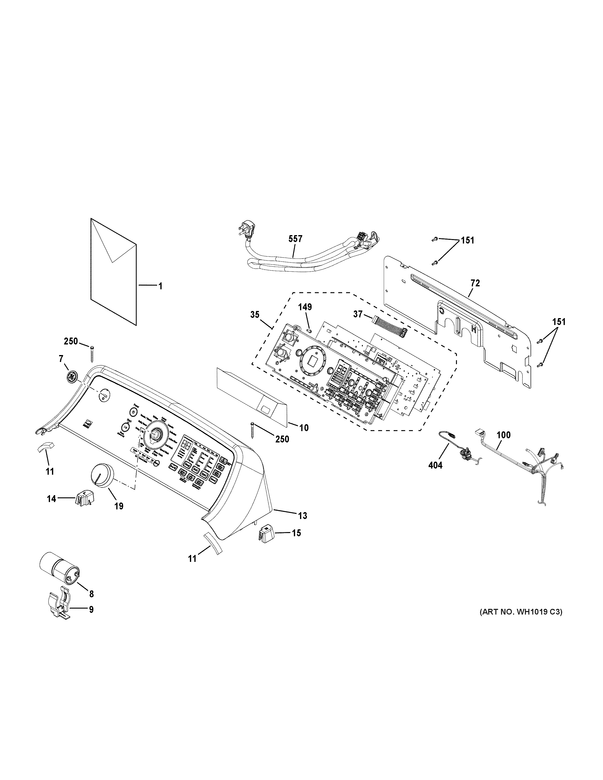 GE GTW750CSL0DG controls & backsplash diagram
