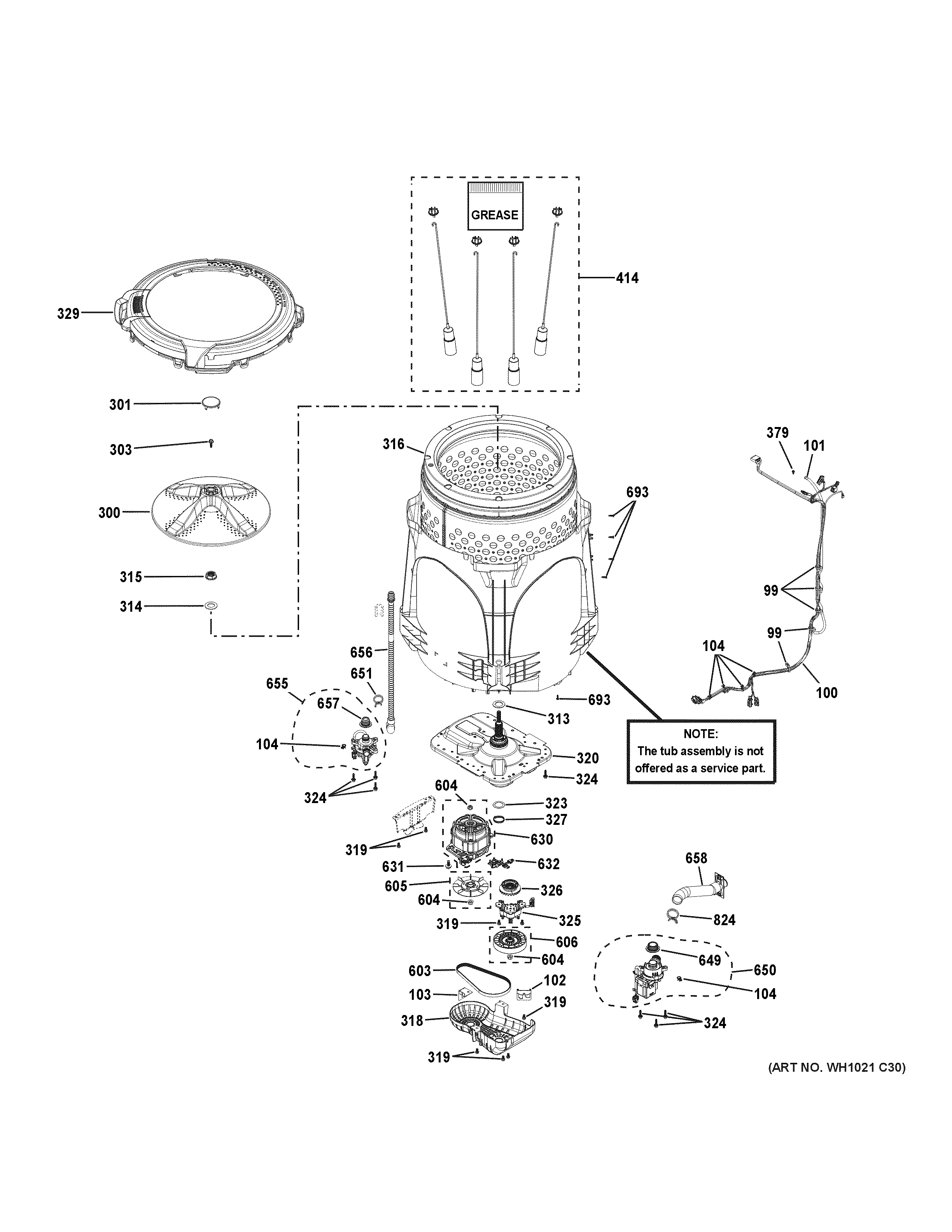GE GTW750CSL0DG tub & motor diagram