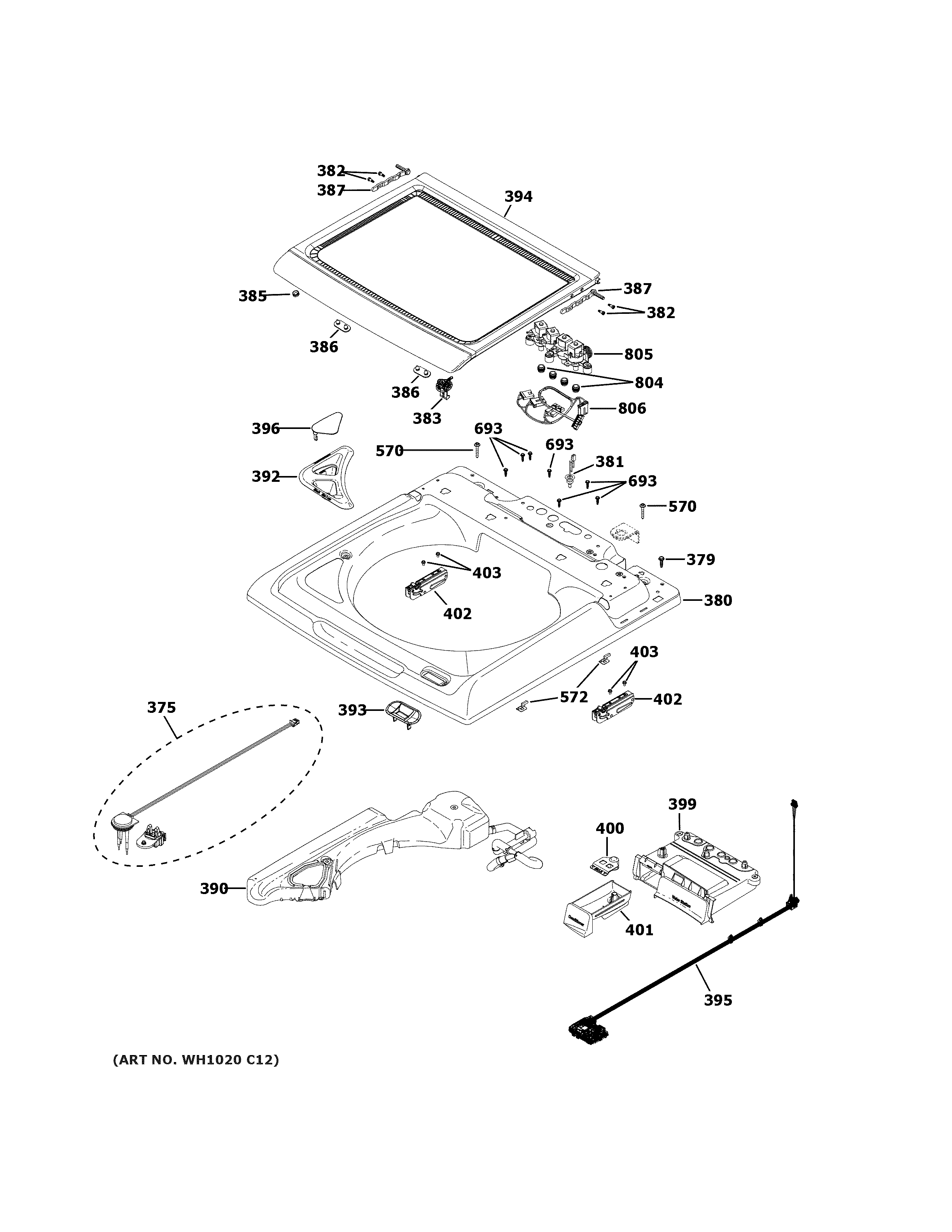 GE GTW840CSN1WS top panel & lid diagram