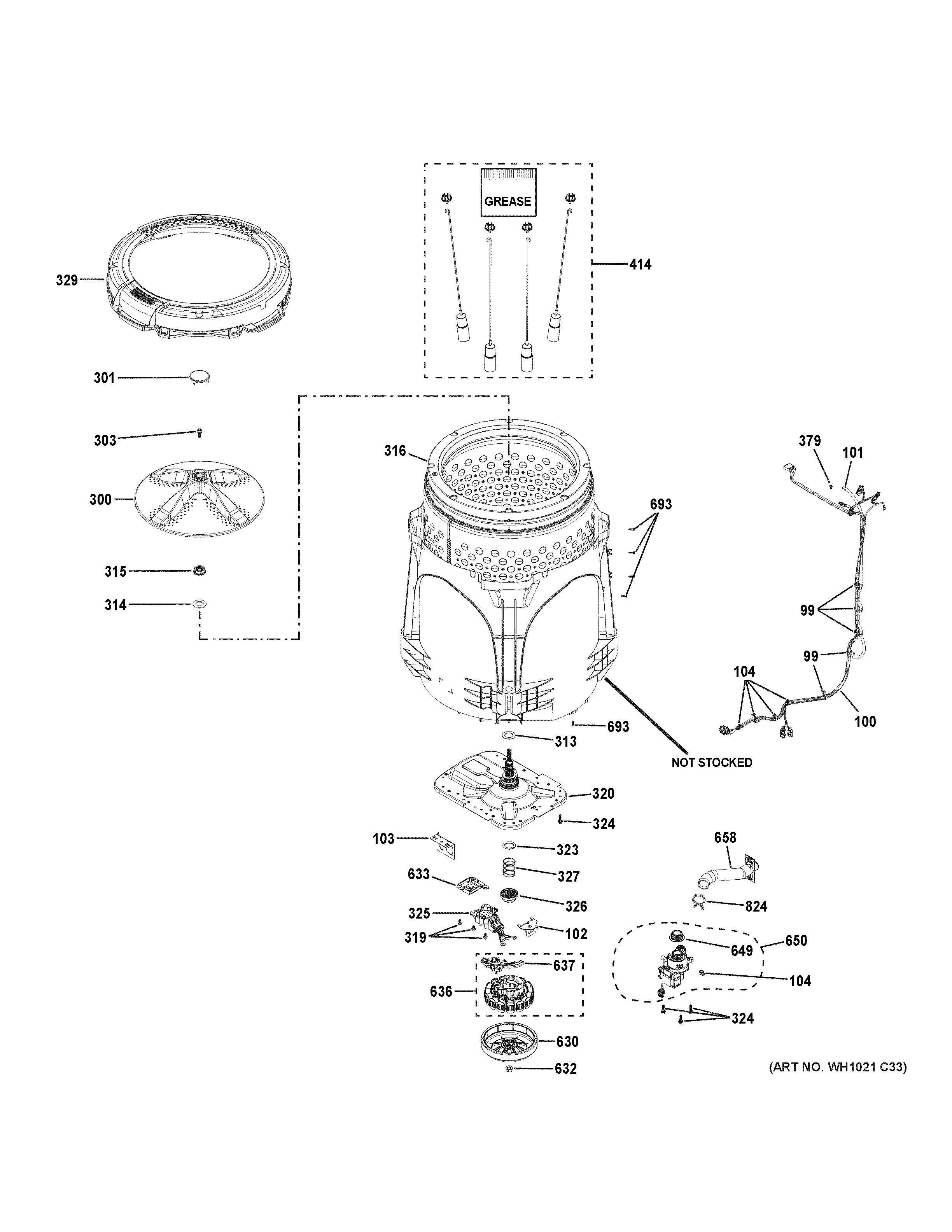 GE GTW840CSN1WS tub & motor diagram