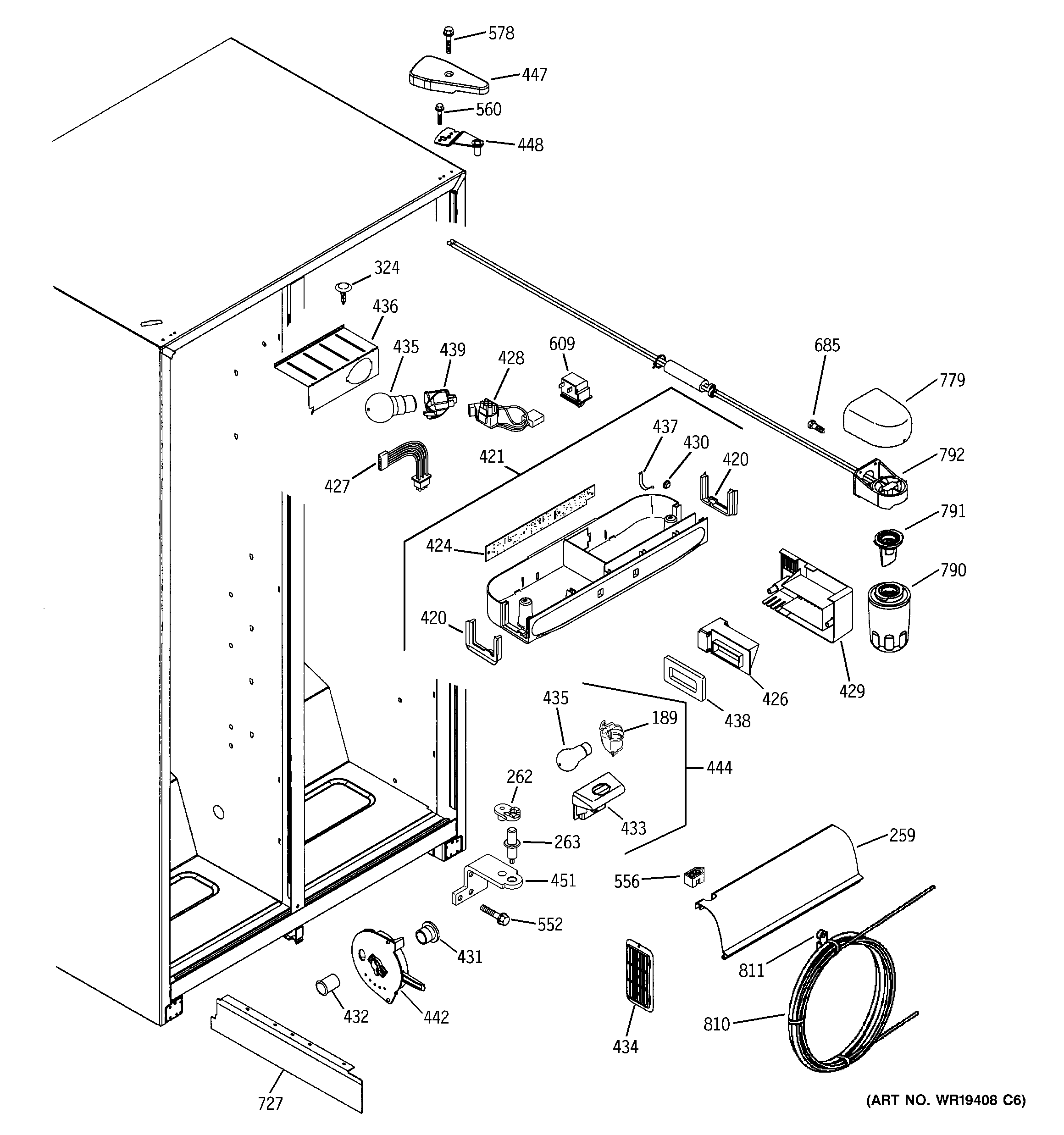 GE GSS22QGPEWW fresh food section diagram