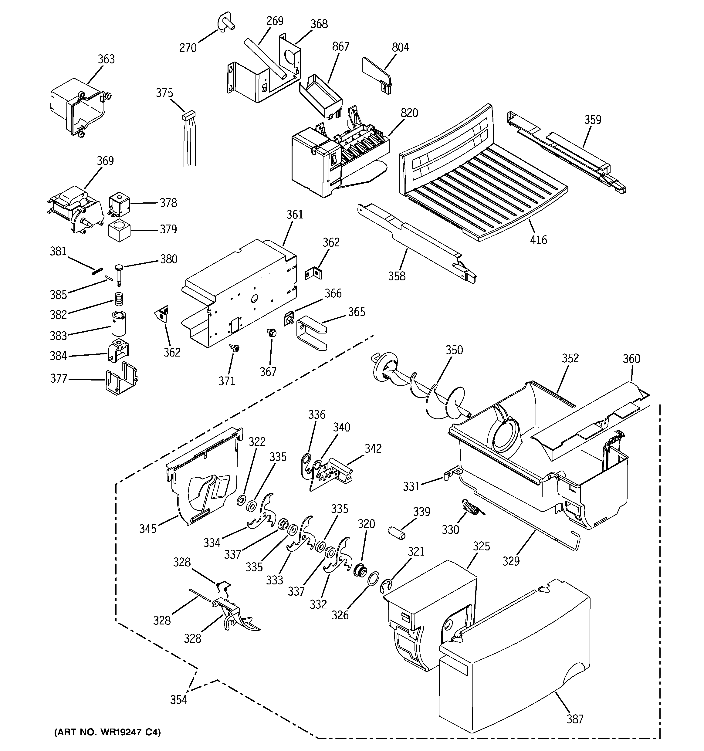 GE GSS25JFPECC ice maker & dispenser diagram