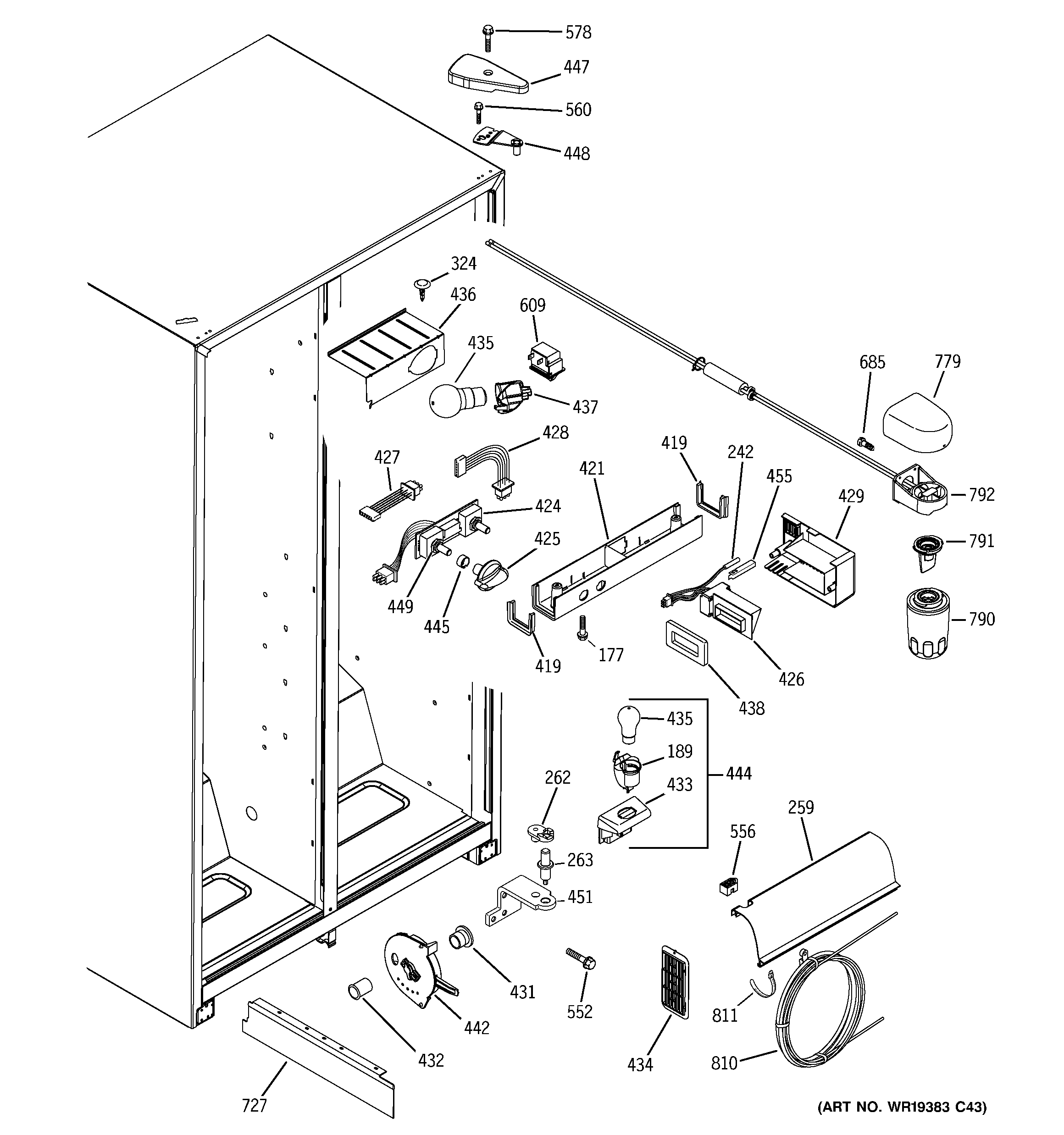 GE GSS25UFPEWW fresh food section diagram