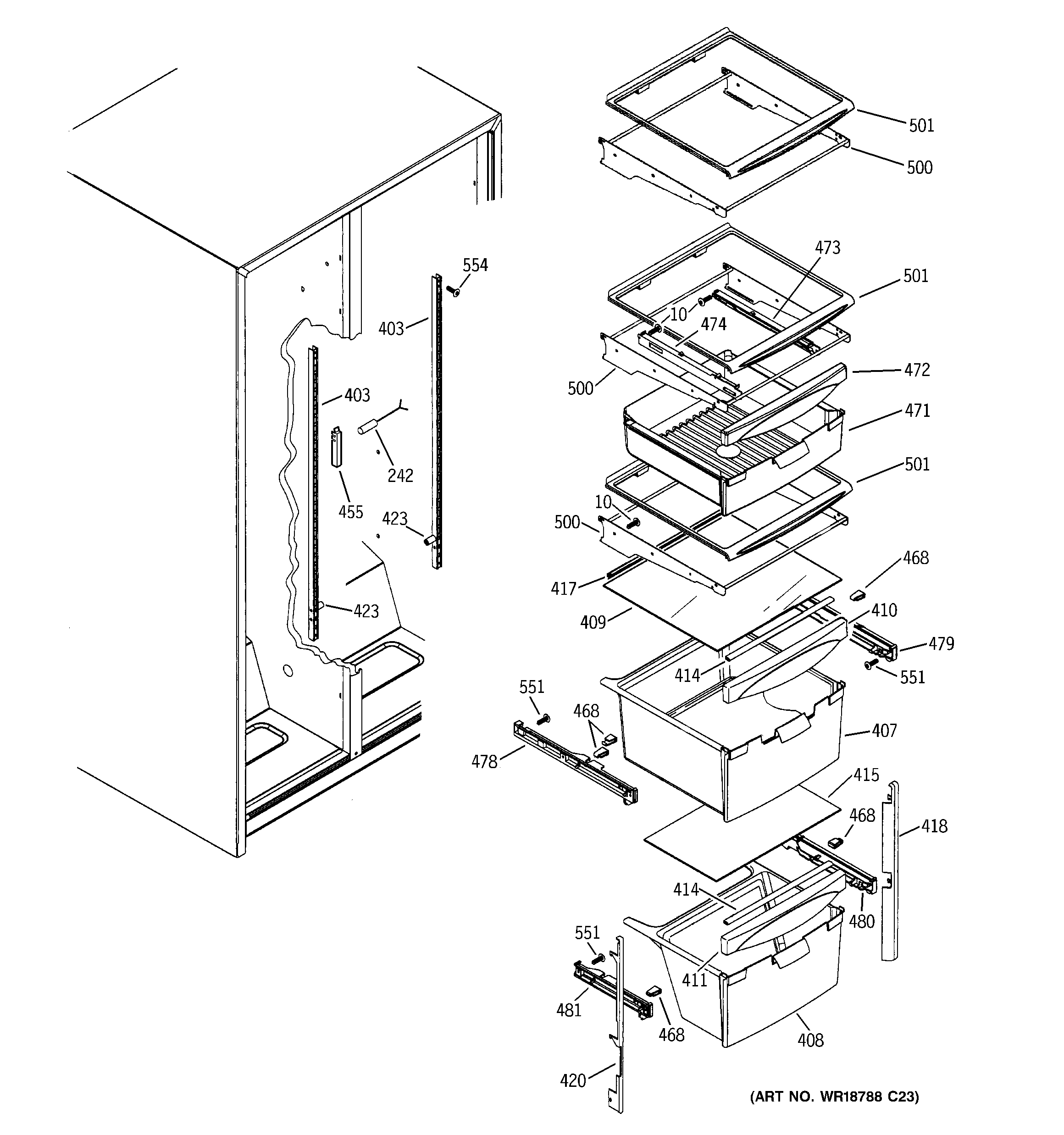 GE GSS25UFPEWW fresh food shelves diagram