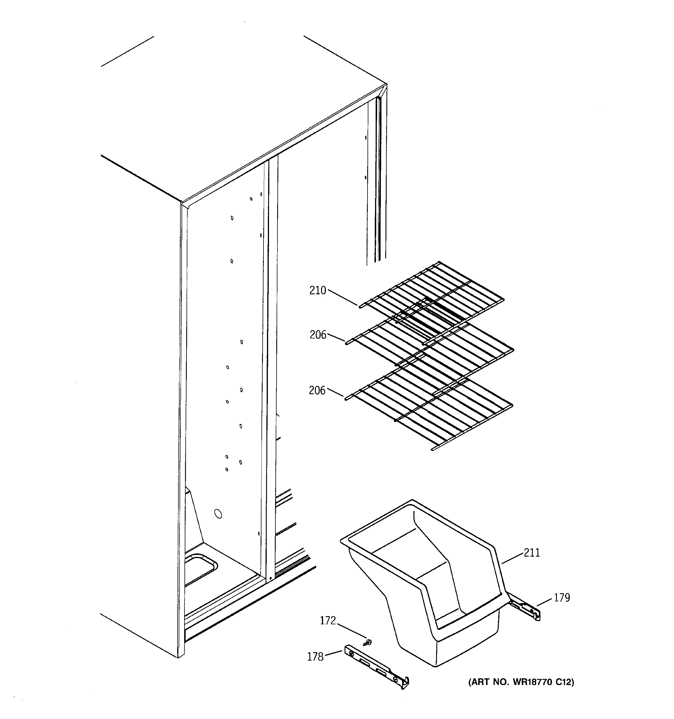 GE GST25IFPECC freezer shelves diagram
