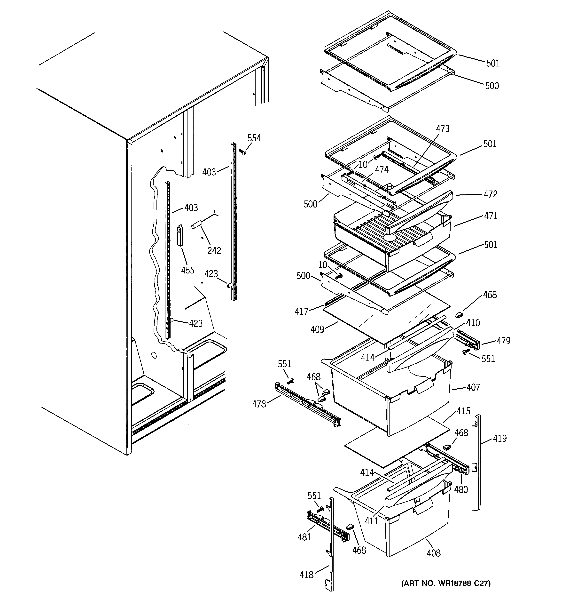 GE GSS25UFPCCC fresh food shelves diagram