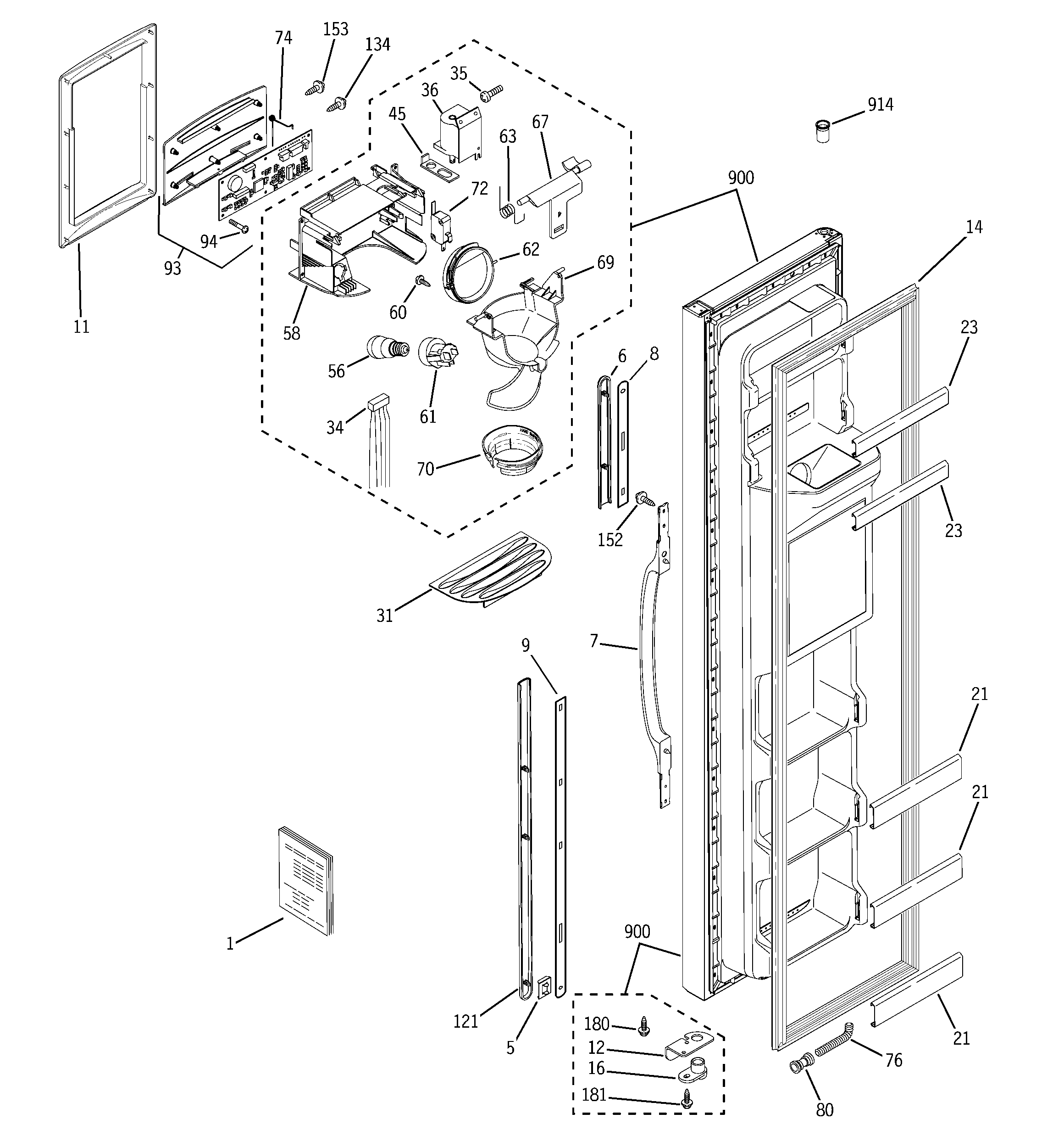 GE GSS25WGPCCC freezer door diagram