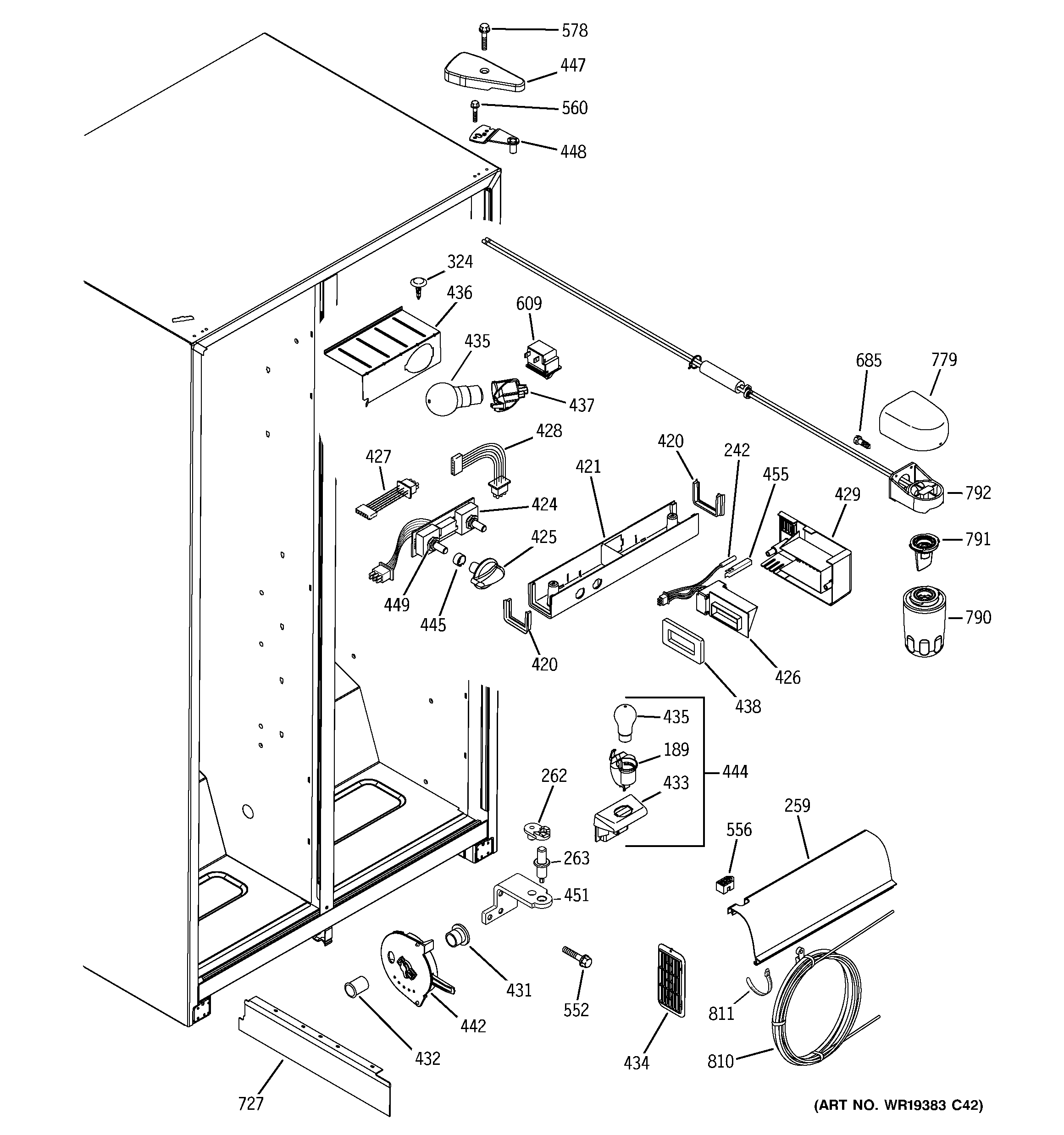 GE GSS25JFPCCC fresh food section diagram